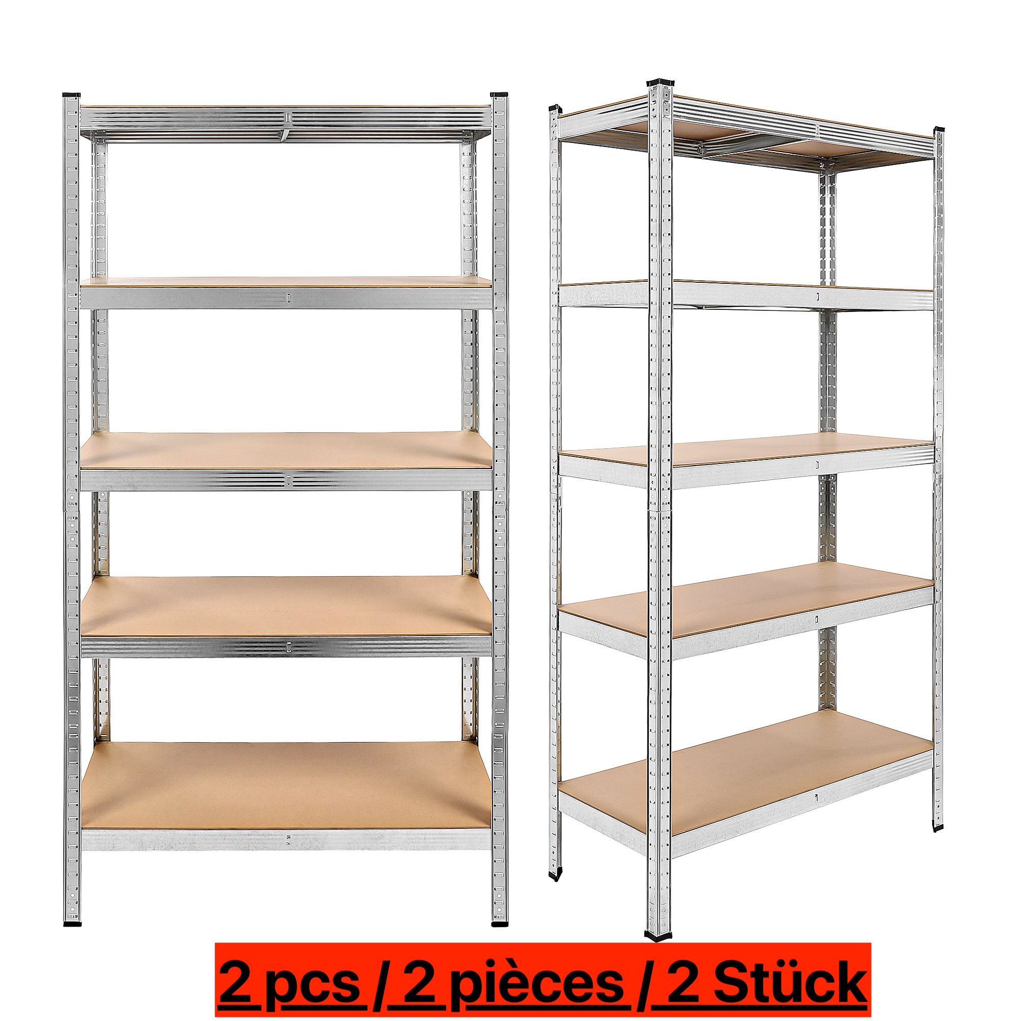 2 kosa polič - Set 2 - 180X90X40 cm - Kovinsko stojalo za shranjevanje - Polica za skladišče - 5 - na polico, 875 kg skupaj - Polične - čRrna