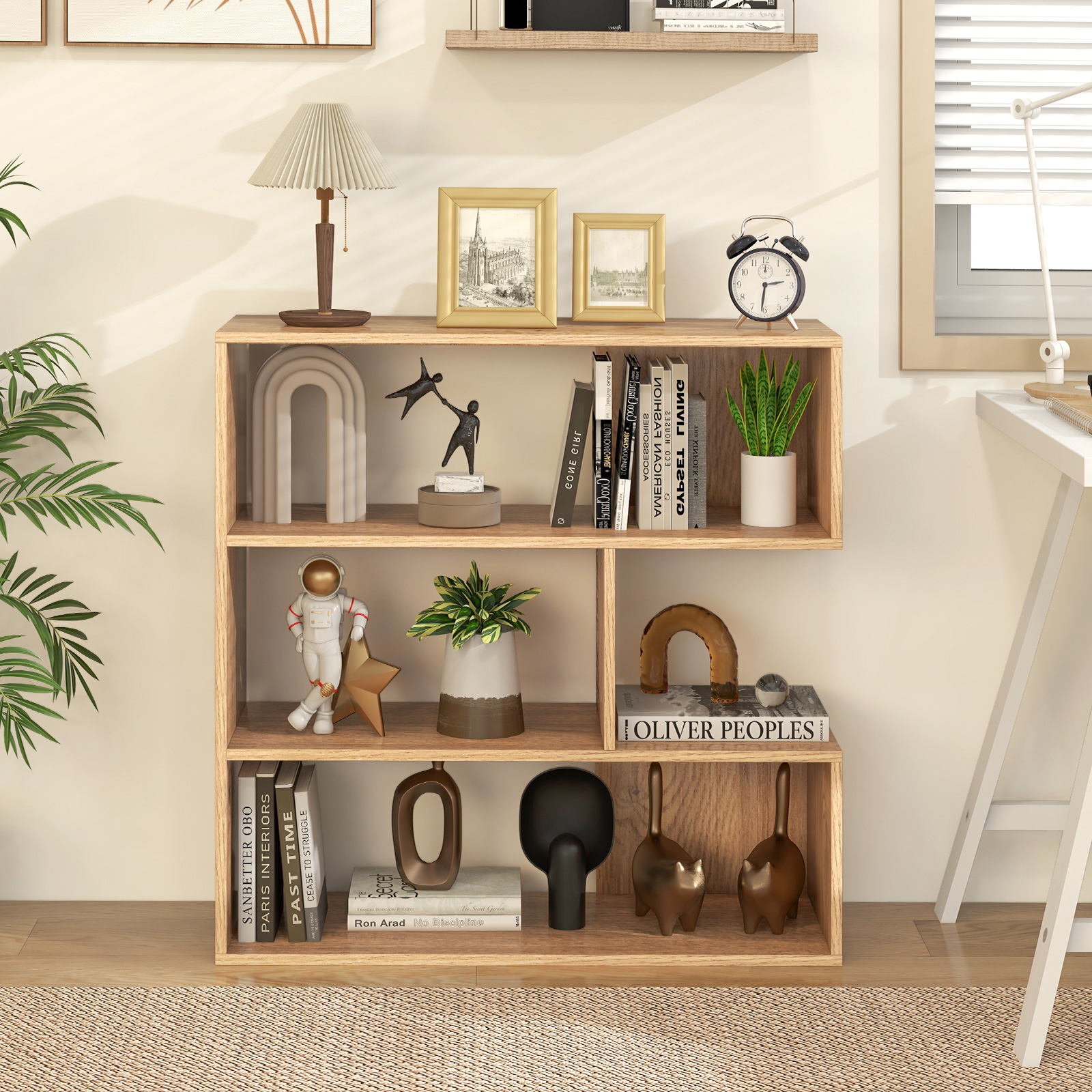Image of 6-cube Bookcase, 2-piece Separable Bookshelf, Floor Standing Corner Display Storage Shelf, Free Combination Room Organizer For Living Room, Bedroom, Study, Office, Natural