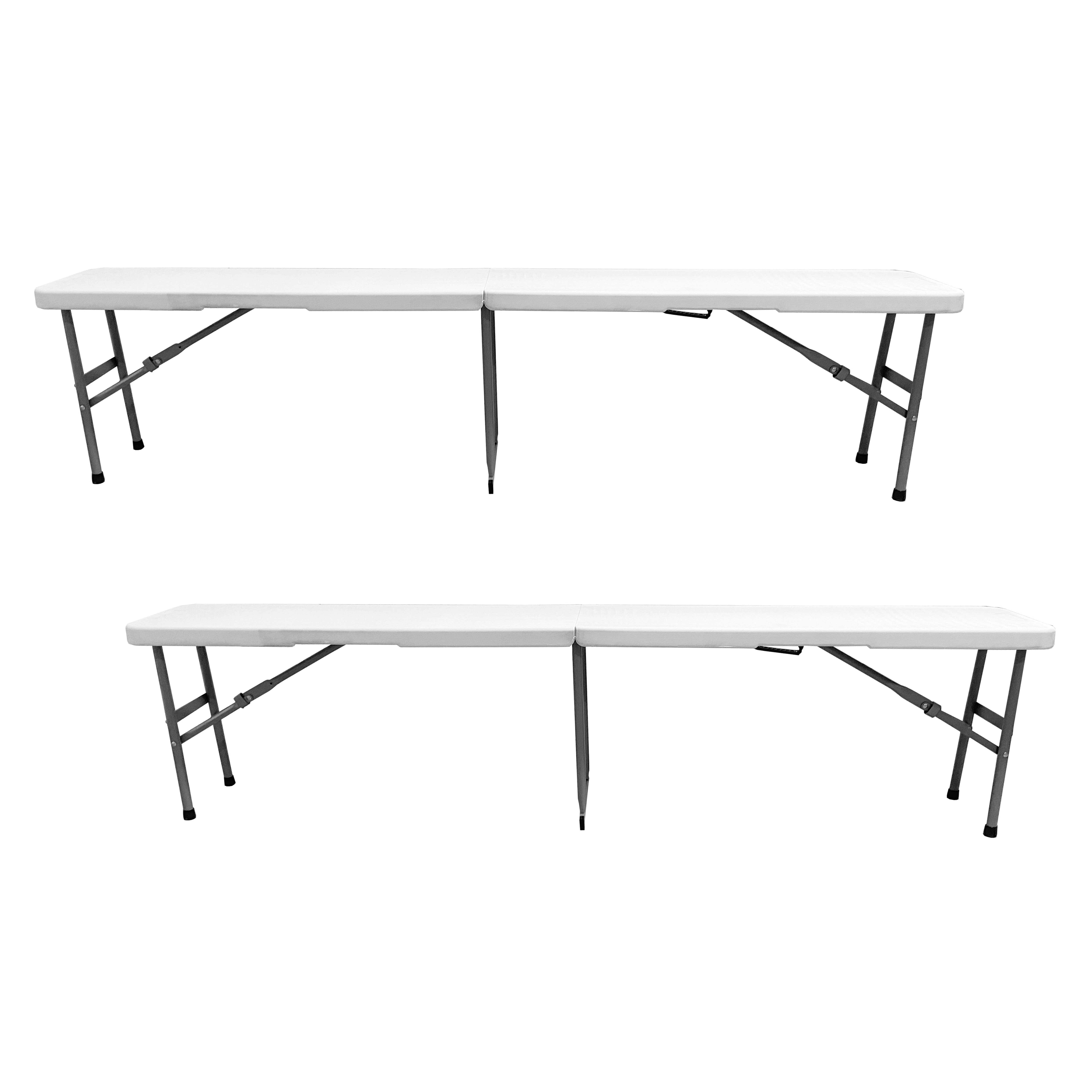 TEMU Pack 2 Bancos Plegables Solid180cm. portátiles, Normativa Uso Interior/Exterior (EN 581-1/2). Tablero Resina HDPE 3,8cm y Estructura Acero.