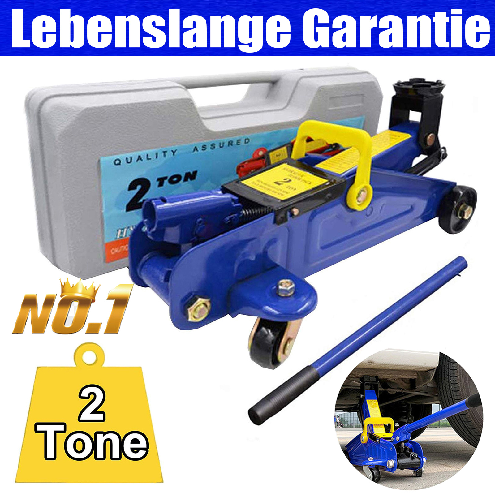 E-shop 2 Tonnen Schwerlast-Wagenheber, Niedrigprofil-Wagenheber für Auto, Van, Garage, Reifenwechsel, Notfallwerkzeug, 2 Tonnen / 4000 lbs Tragkraft,
