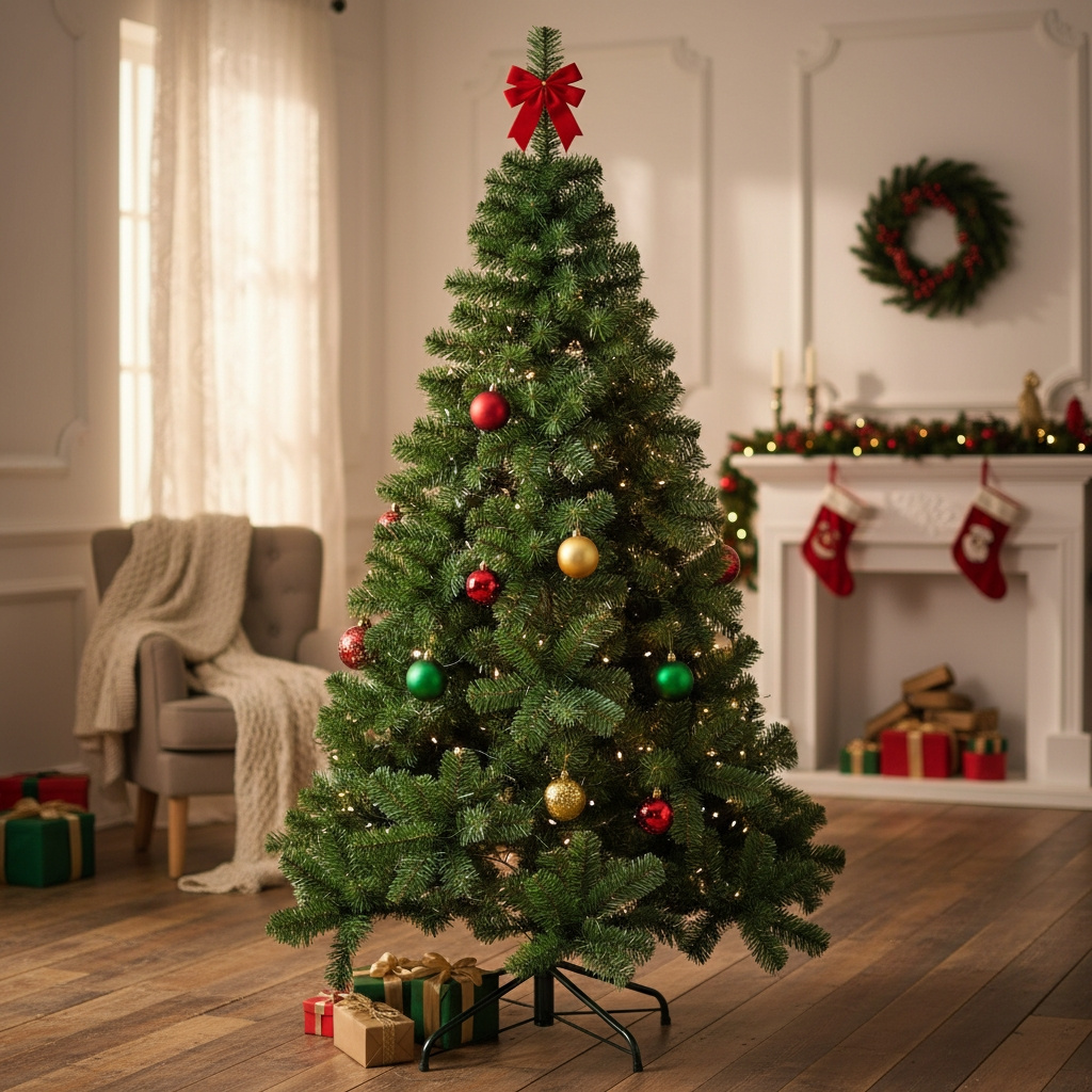 TEMU Árbol de Navidad Artificial Verde 150cm con Densas y Soporte Metálico — Fácil Montaje, Decoración Navideña para Hogar y Oficinas
