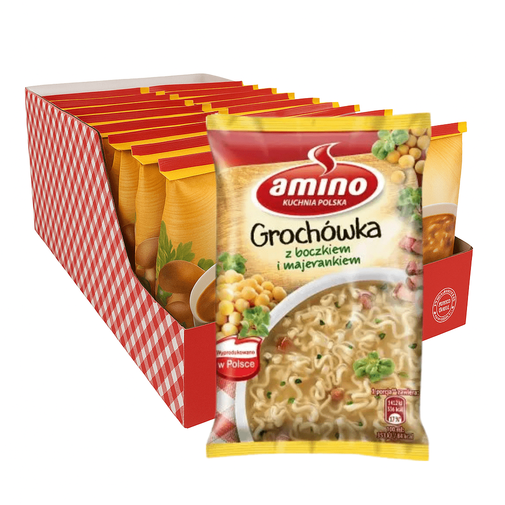 Amino Grochowka - Polish Pea Soup Instant Noodle Soup, 22 Pieces X 65g