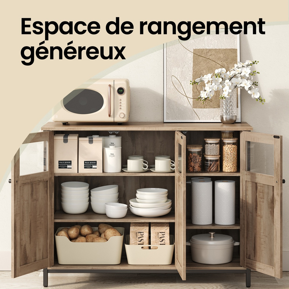 Buffet, Armoire de Cuisine, avec Portes en Verre, Style Industriel