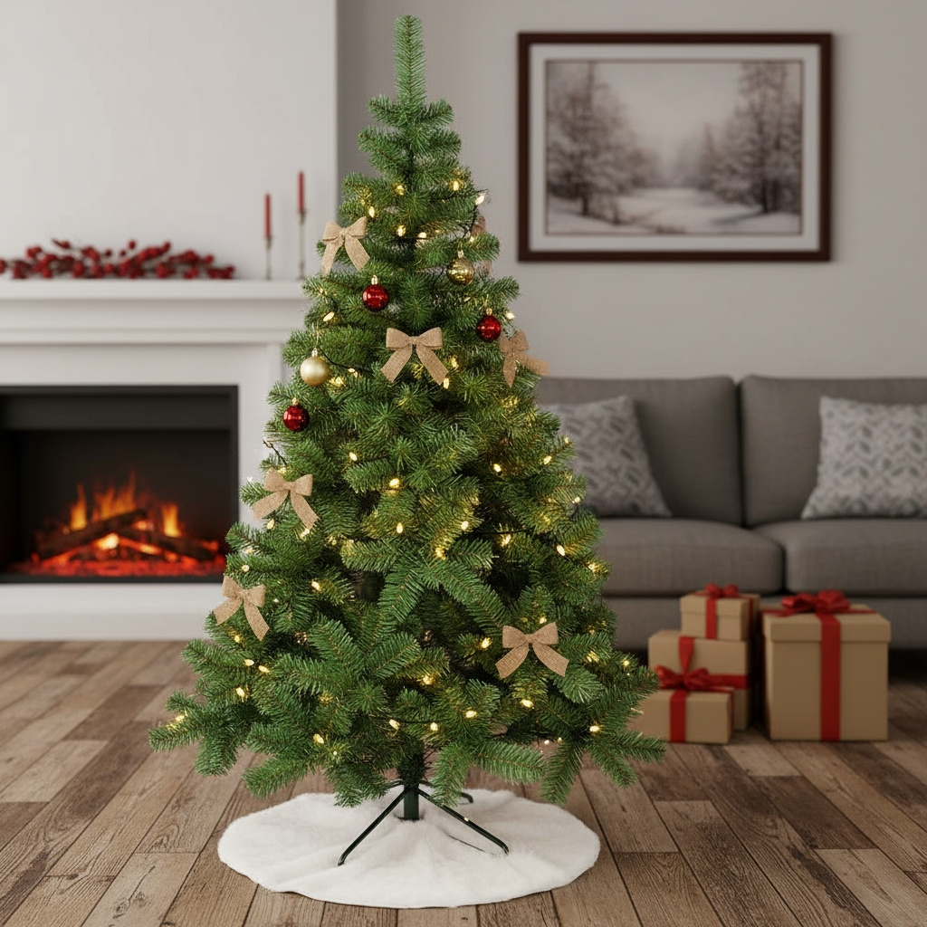 TEMU Árbol de Navidad Artificial Verde 210cm, Frondosas de PVC, Fácil Montaje, Pie Metálico, Decoración Navideña para Hogar y Oficina