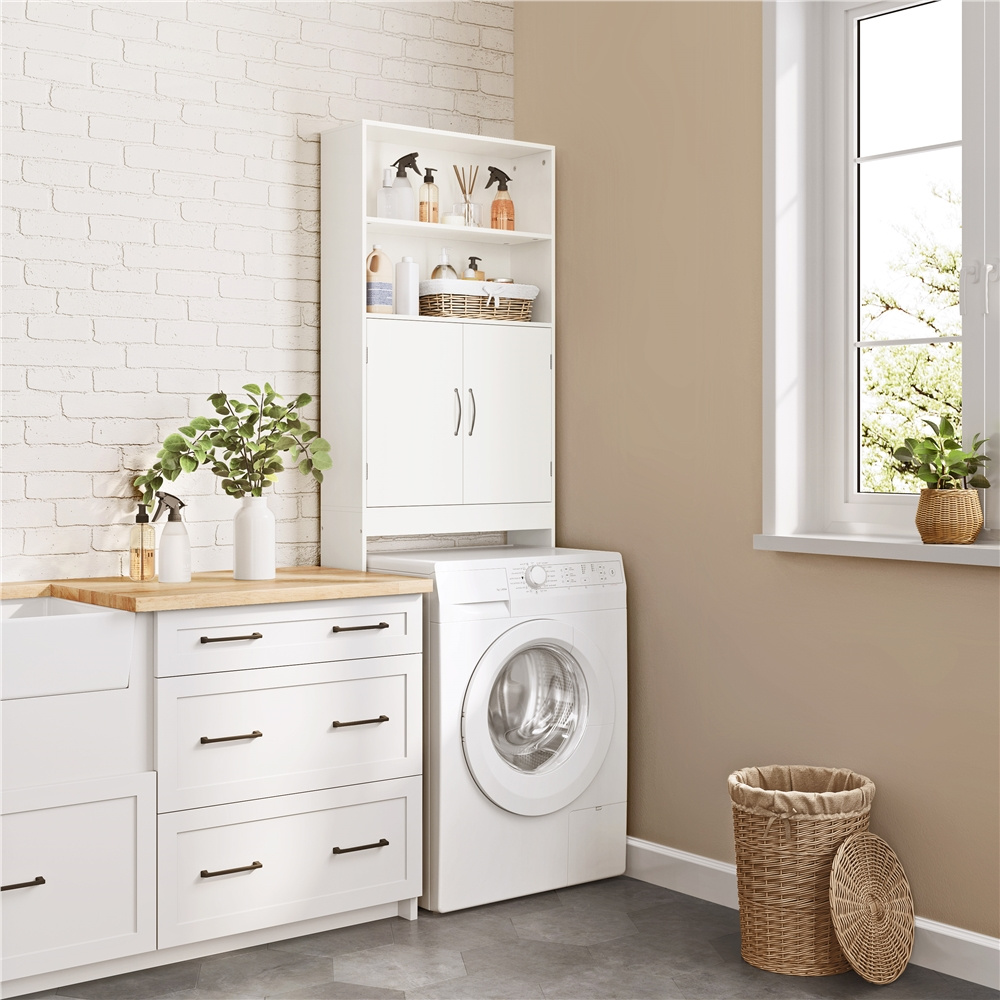 Costoffs 195 Cm Bathroom Shelf Over-toilet Storage Cabinet With Adjustable Shelf, , & 2 Open Compartments