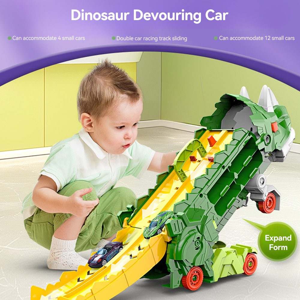 TEMU Children's Dinosaur Slide Track Toy, Triceratops Track Slide Toy, Portable Children's Toy Set With Handle, Children's Puzzle Interactive Toy, 2