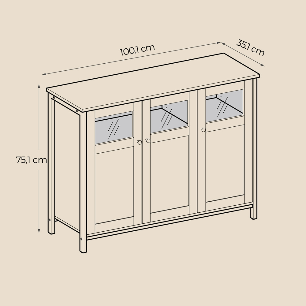 Buffet, Armoire de Cuisine, avec Portes en Verre, Style Industriel