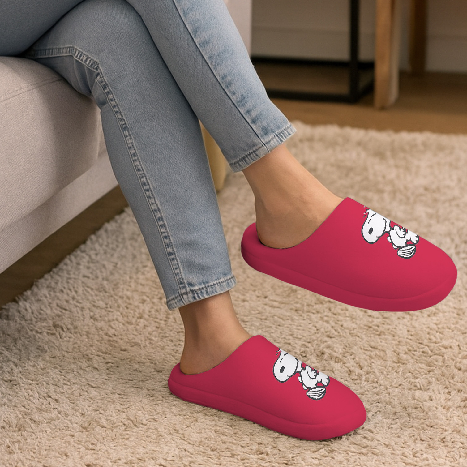 The Snoopy Slippers For Women - Plush Slipper Slides In Burgundy Red