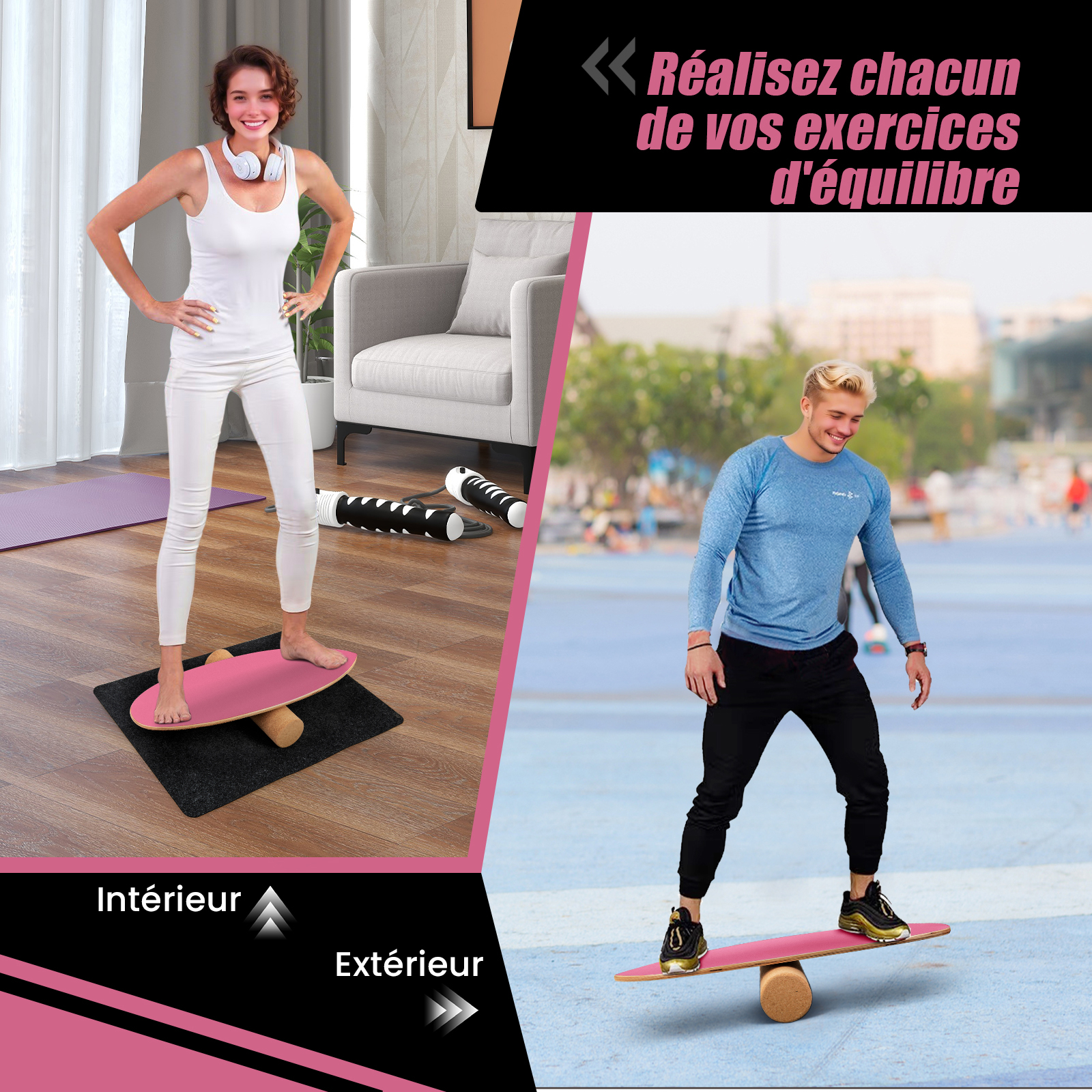 Balance Board Made Of Wood, Balance Board With Cork Roller And Felt Mat, Indoor And Outdoor Surfboard For Coordination Training