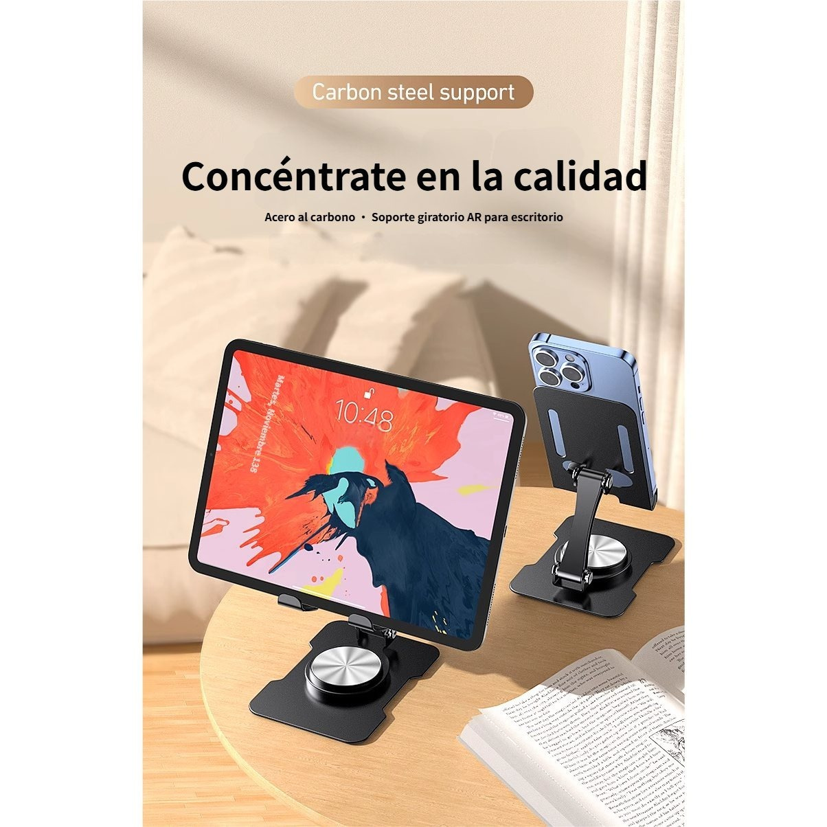 TEMU Soporte De Mesa Portátil De Aluminio 360°/720° Rotación Ajustable Y Plegable Soporte De Teléfono Móvil Y Tableta Para Live Desk