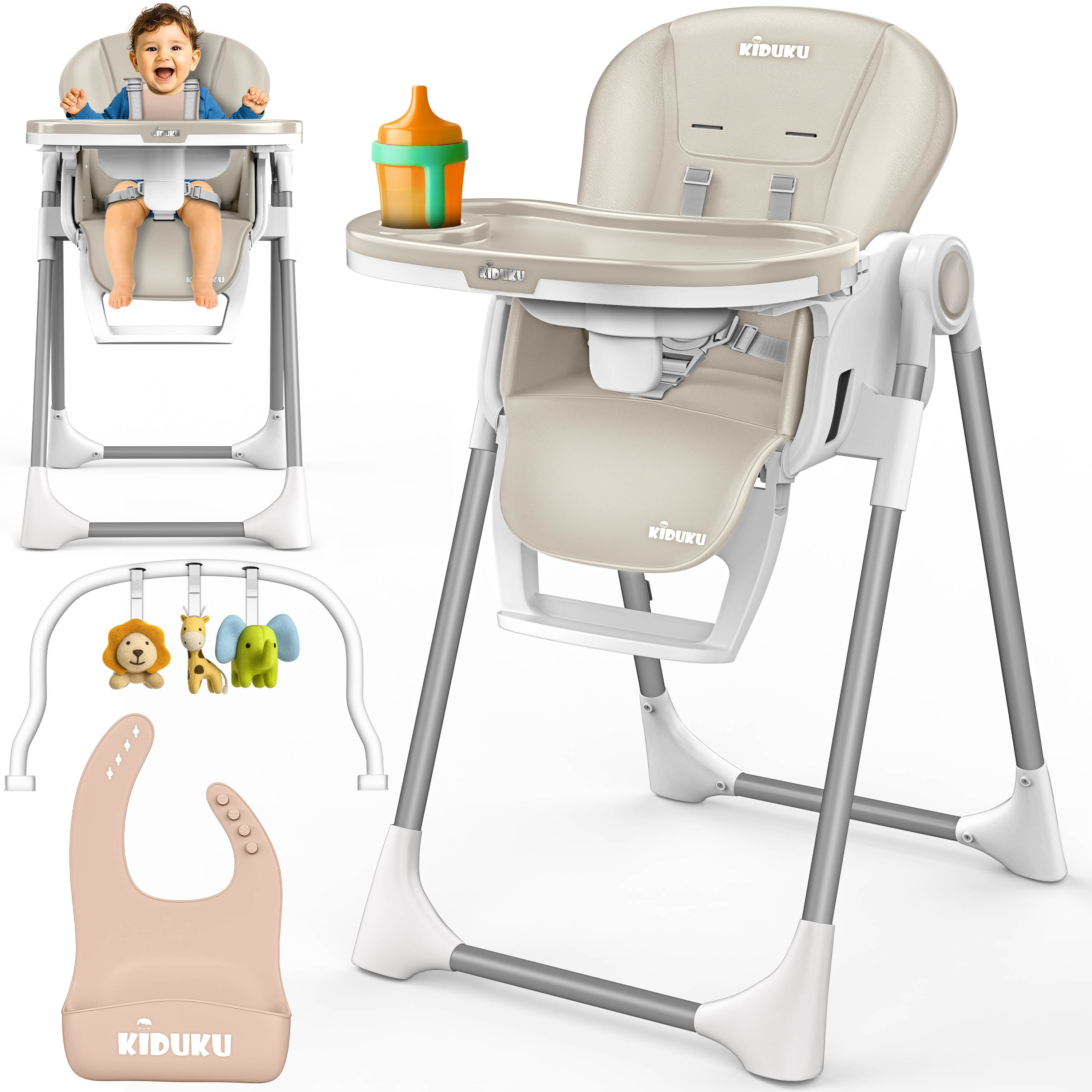 ® Barnstol Baby 3-i-1 med Nyföddsfäste + Haklapp, Lekbåge & Bord | Hopfällbar Barnstol med Fällfunktion | Justerbar Höjd Kombinationsbarnstol | Barnstol som växer med dig 0-36 månader
