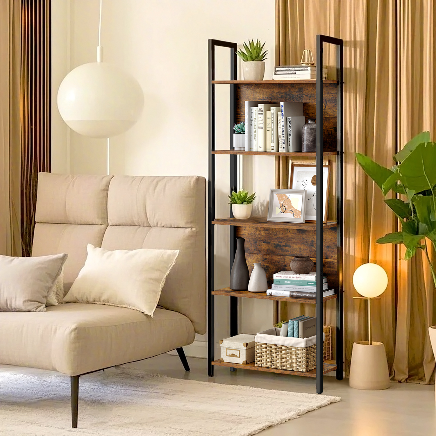 Bookshelf, Kitchen Shelf, Standing Shelf With 5 Open Shelves, Sturdy