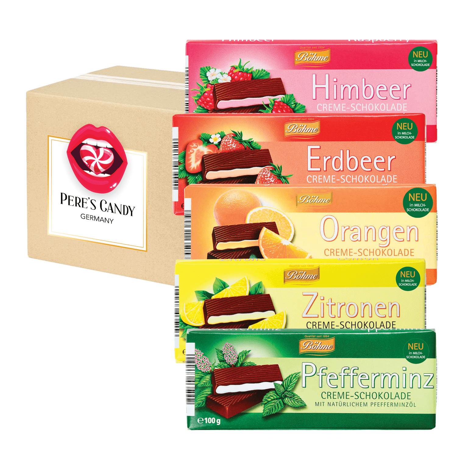 Böhme Milk Chocolate Peppermint | Raspberry | Lemon | Strawberry | Orange 5x100g
