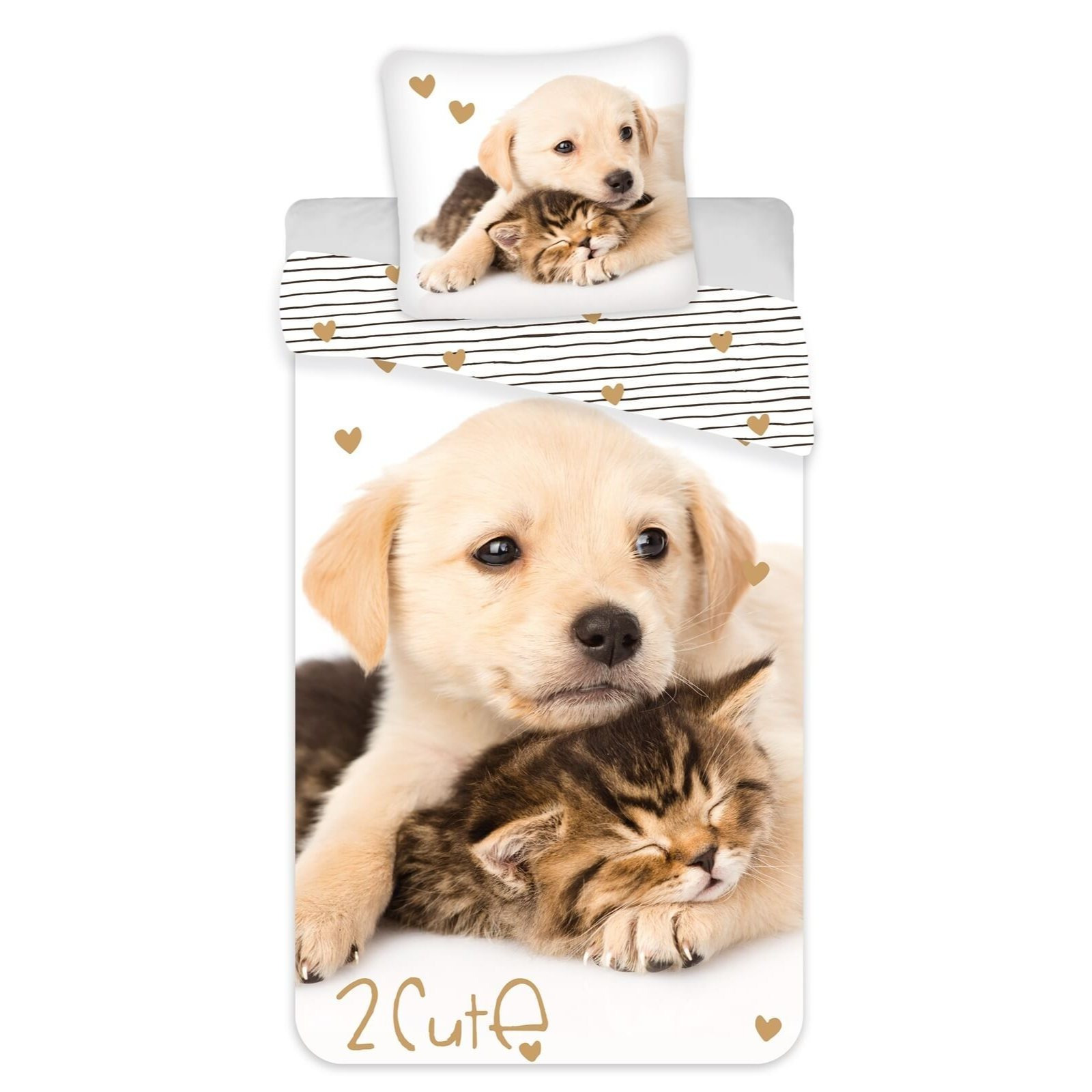 Image of Golden Retriever Reversible Bedding Set - Duvet Cover 135x200, Pillowcase 80x80, Zipper Closure, 100% Cotton - Dog, Cat, Puppy Bedding