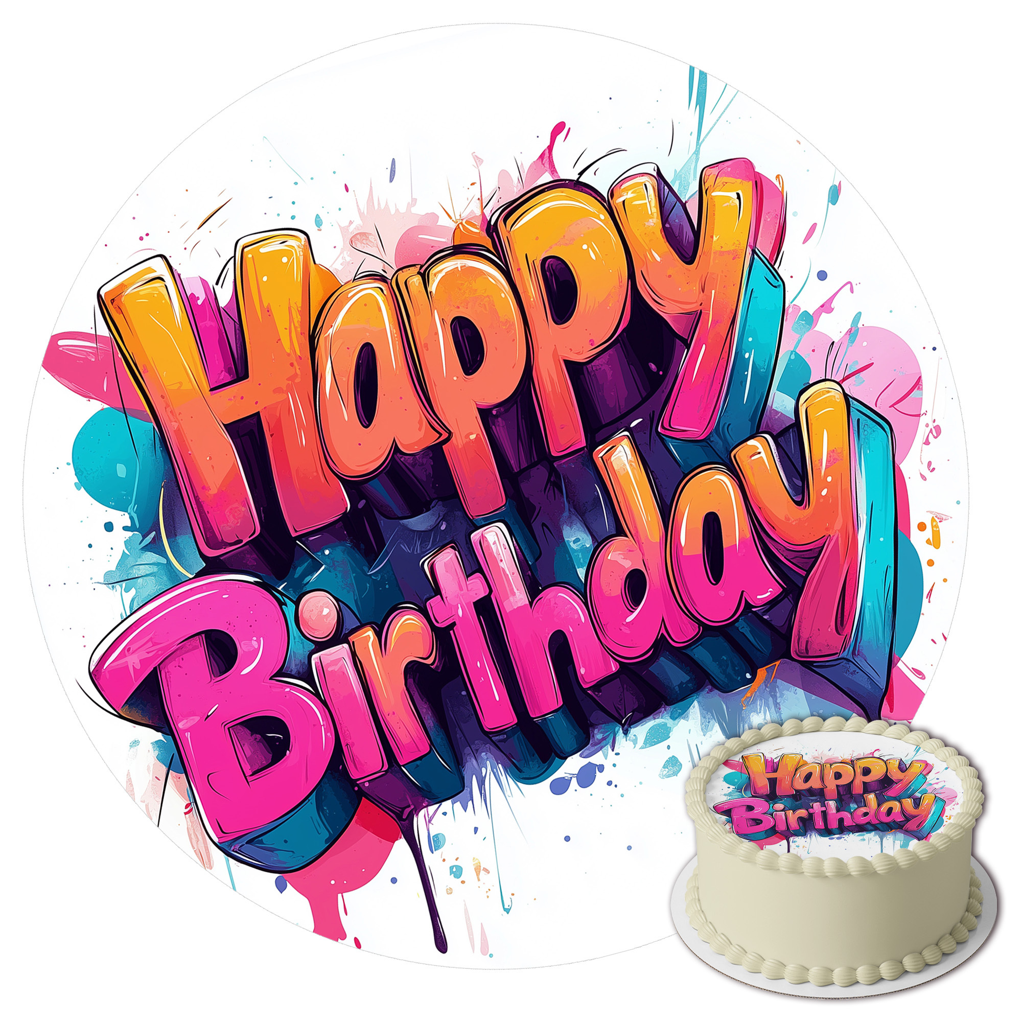 Image of J& Happy Birthday Cake Topper, 20 Cm Edible Cake Decoration For Birthday Cakes