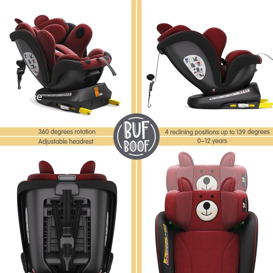TWT Plus iSize Buf Boof UrsPurple Dječja sjedalica s ISOFIX-om, 360° rotirajuća, gornji pričvrsni remen, 0-36 kg, 40-150 cm