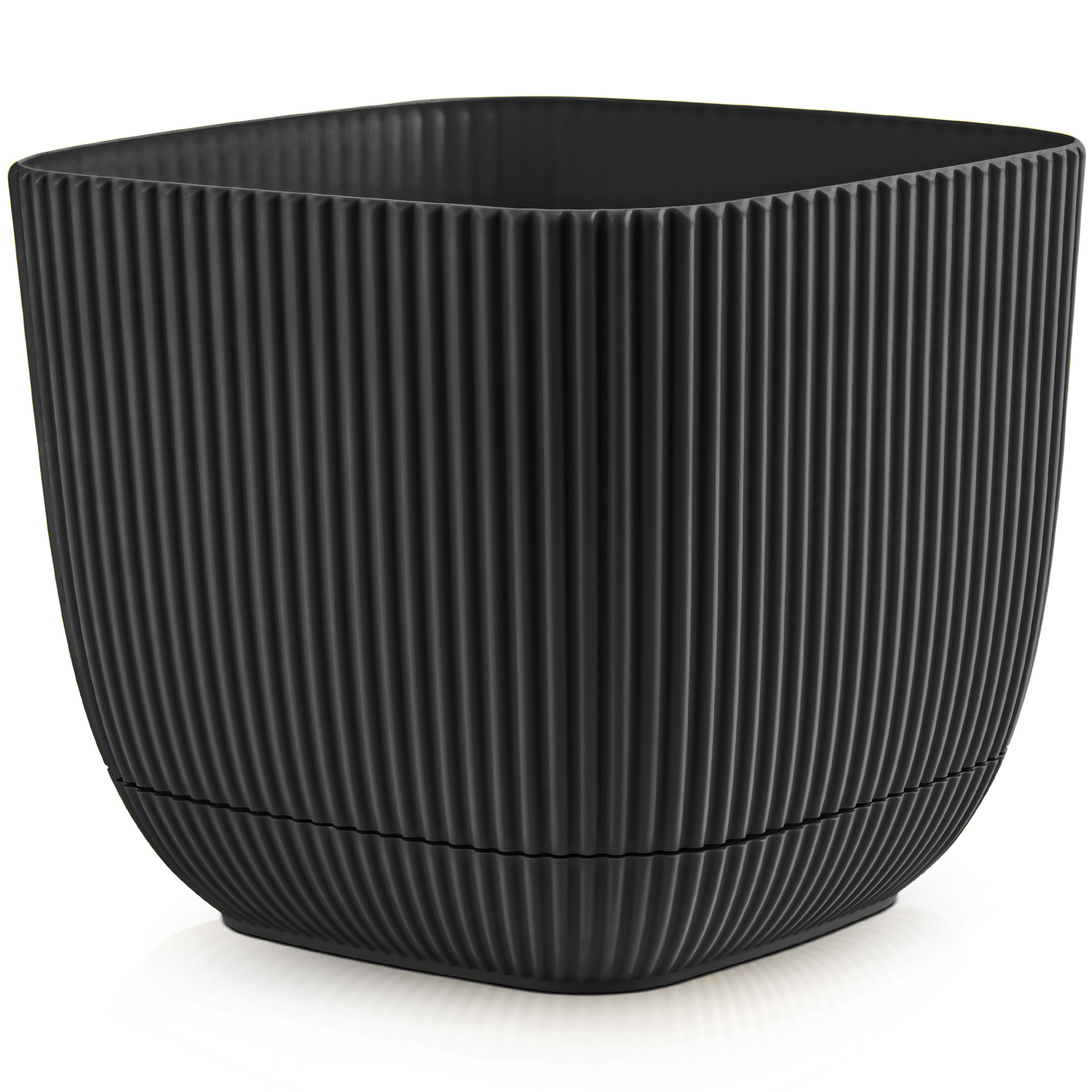 E-shop Blumentopf mit Untersetzer – quadratischer Pflanzentopf aus Kunststoff für Zimmer- & Balkonpflanzen – erhältlich in 3 Größen (11×11, 15×15 &