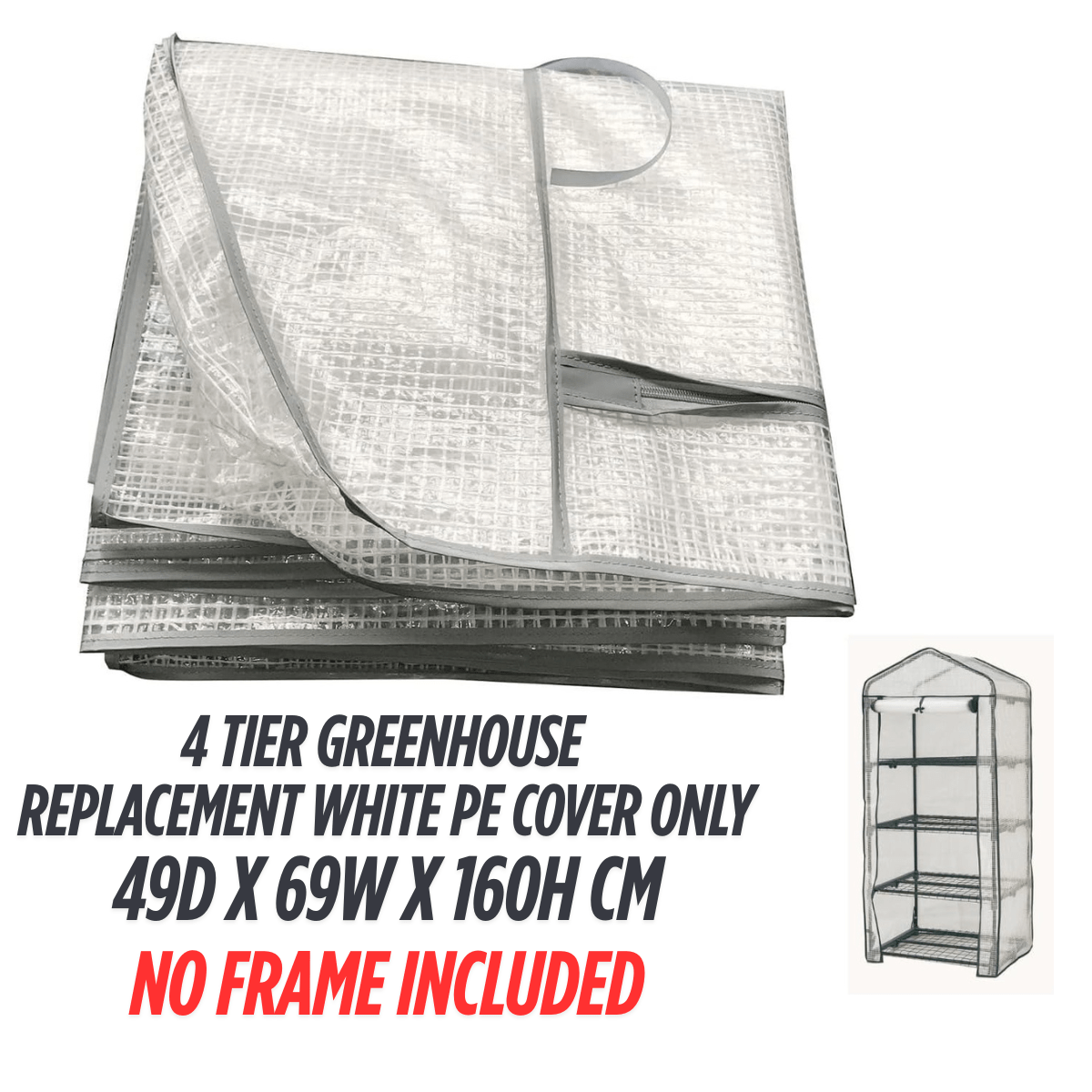 TEMU Only Greenhouse Cover Replacement Reinforced White Pe (no Frame Included) - 4 Tier Greenhouse (49d X 69w X 160h Cm)