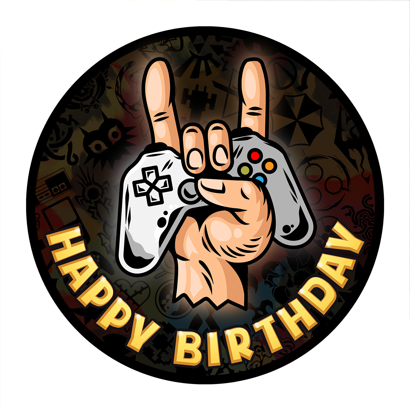 TEMU J& Gamer Tortenaufleger 20 cm – essbare Tortendeko – Zuckerpapier Gaming-Motiv für Jungengeburtstag