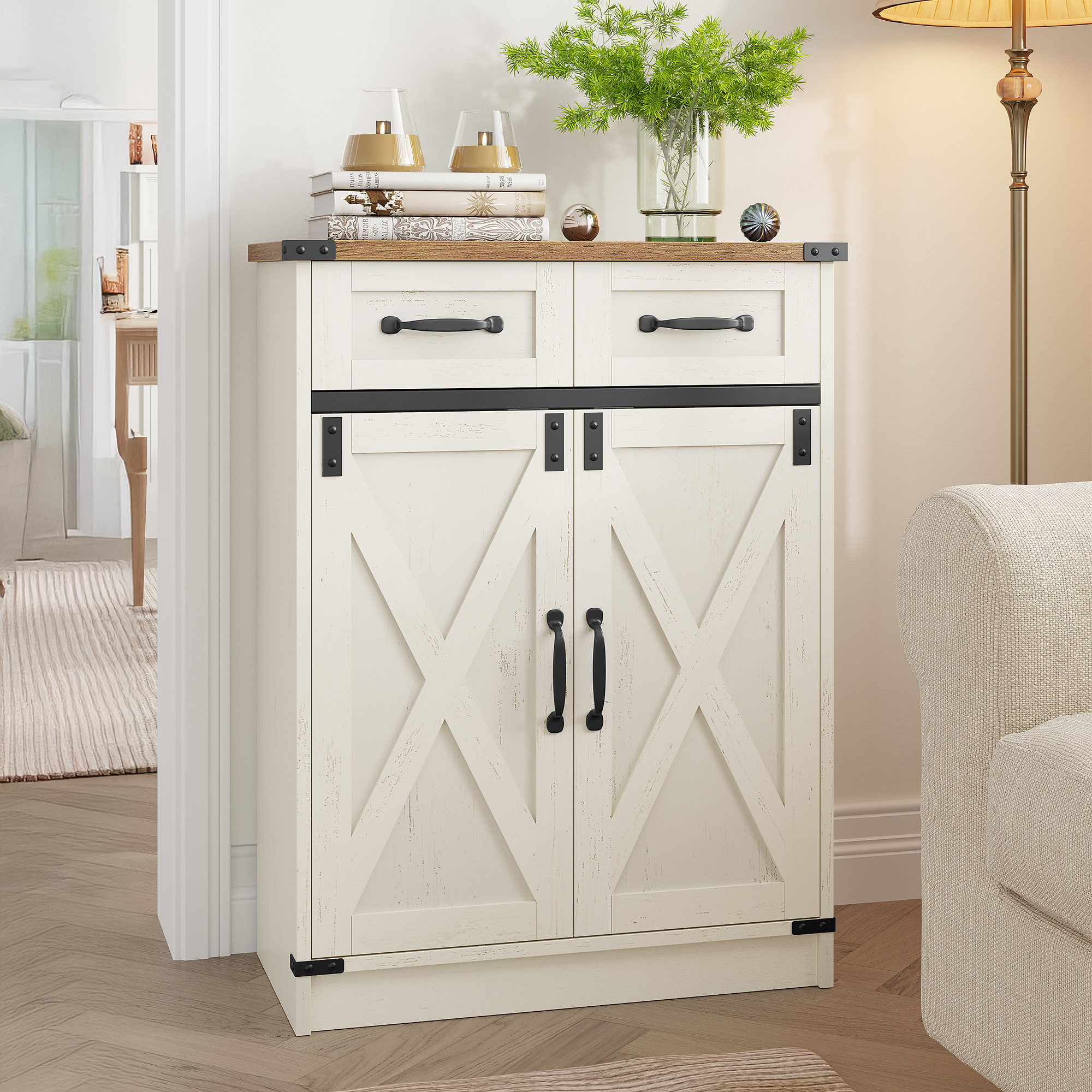 E-shop Badezimmerschrank, Badschrank mit 2 Schubladen, Küchenschrank mit 2 Türen, Aufbewahrungsschrank, Verstellbare Ablage, Küche, Wohnzimmer, 30 x 60