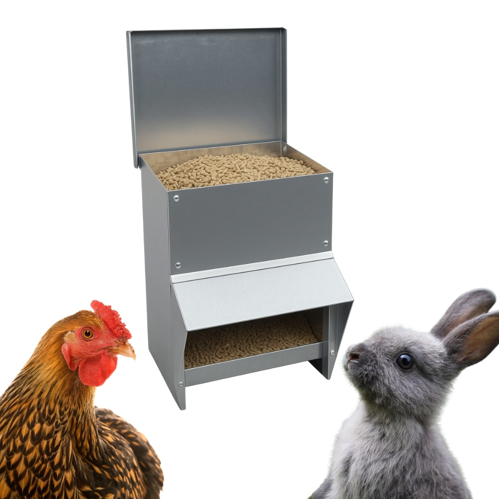 Feeder Automatic Chicken 8 Kg Poultry Feeder Rabbit Quail Feeding Trough Metal Chicken Feeding Bowl . Lid Weatherproof