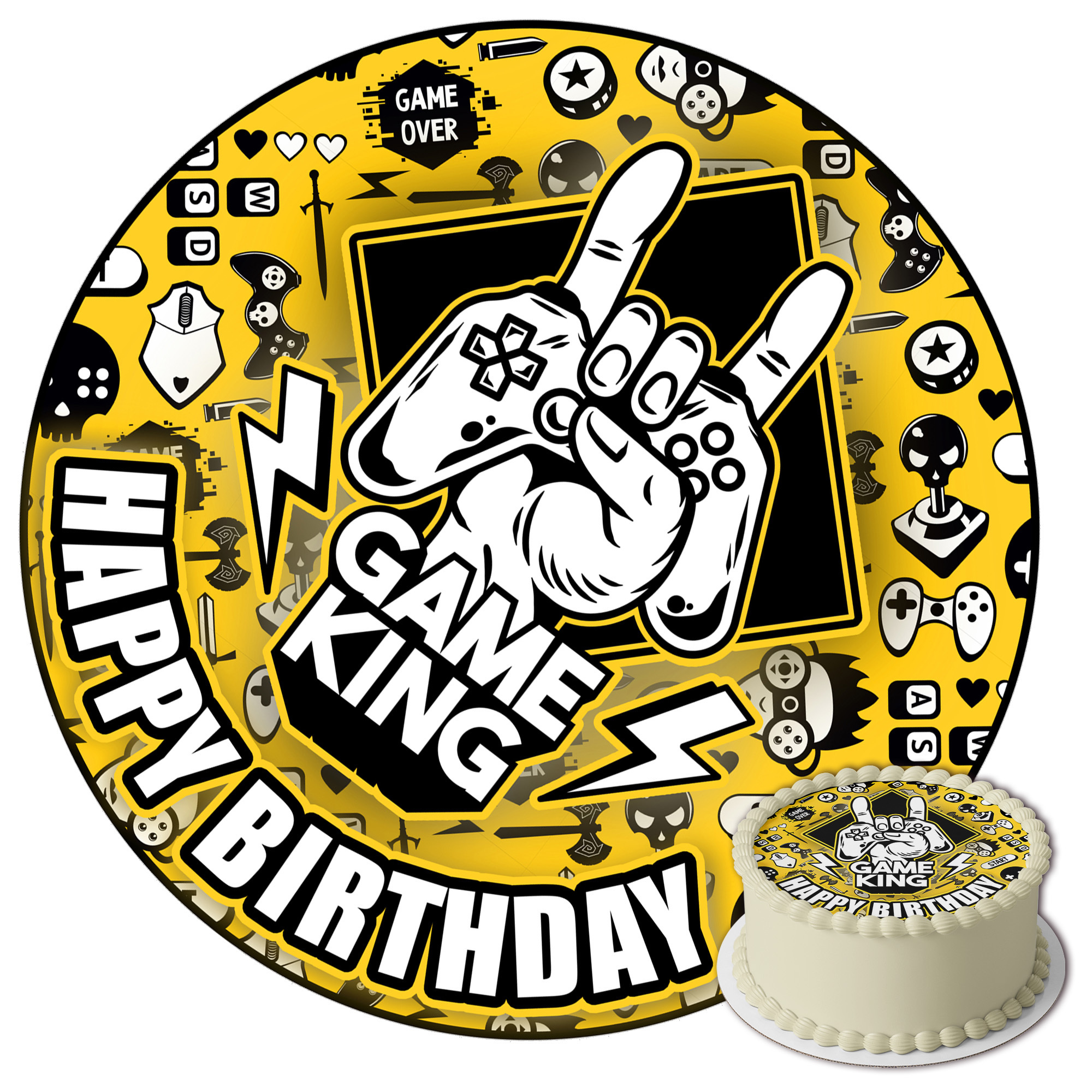 Image of J& Gamer Cake Topper 20 Cm – Edible Cake Decoration – Gaming Motif For Boy's Birthday