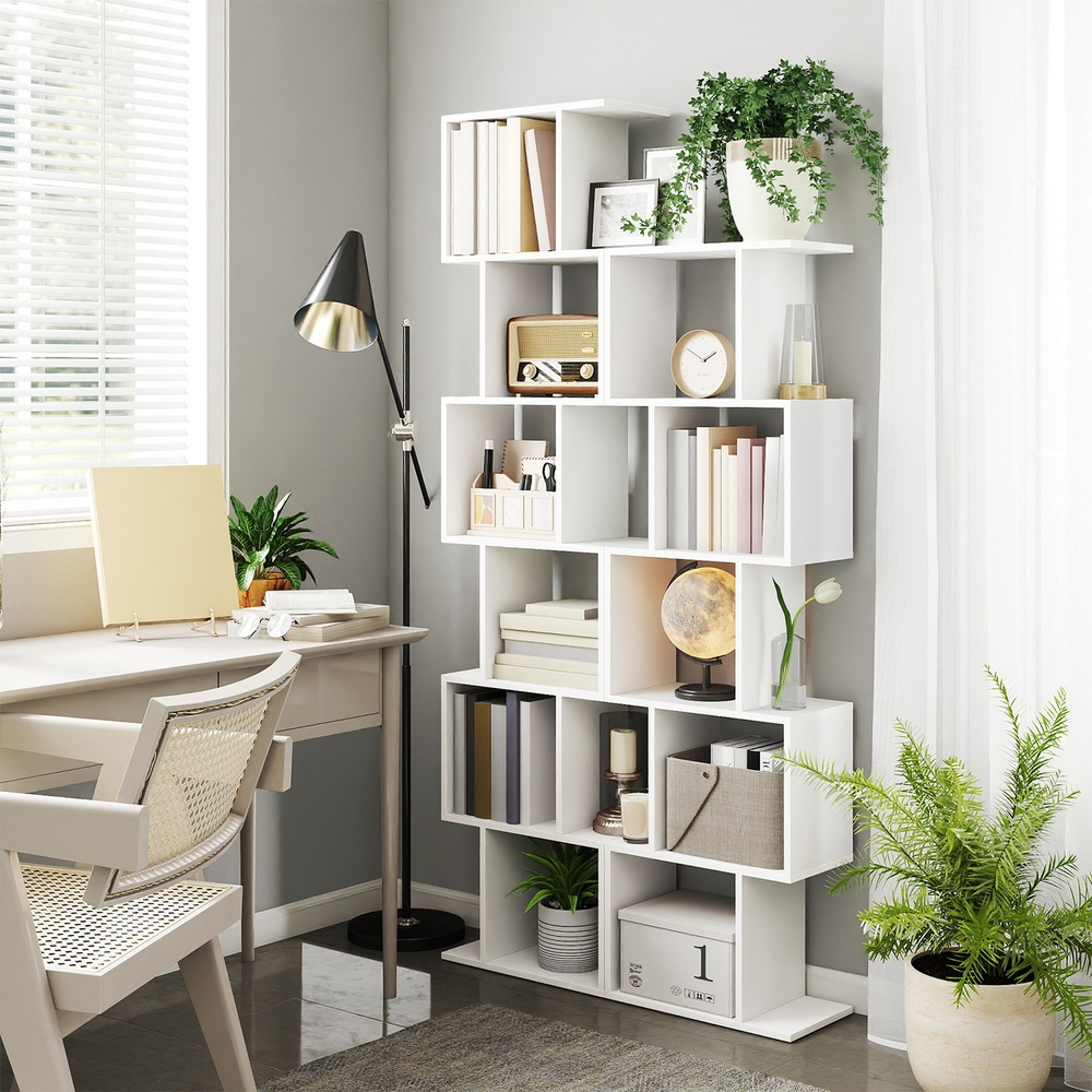 Image of Freestanding 6-tier Shelf, Shelf For Office, Living Room, Bedroom, White, 24 X 40 X 191 Cm, Decorative Bookcase