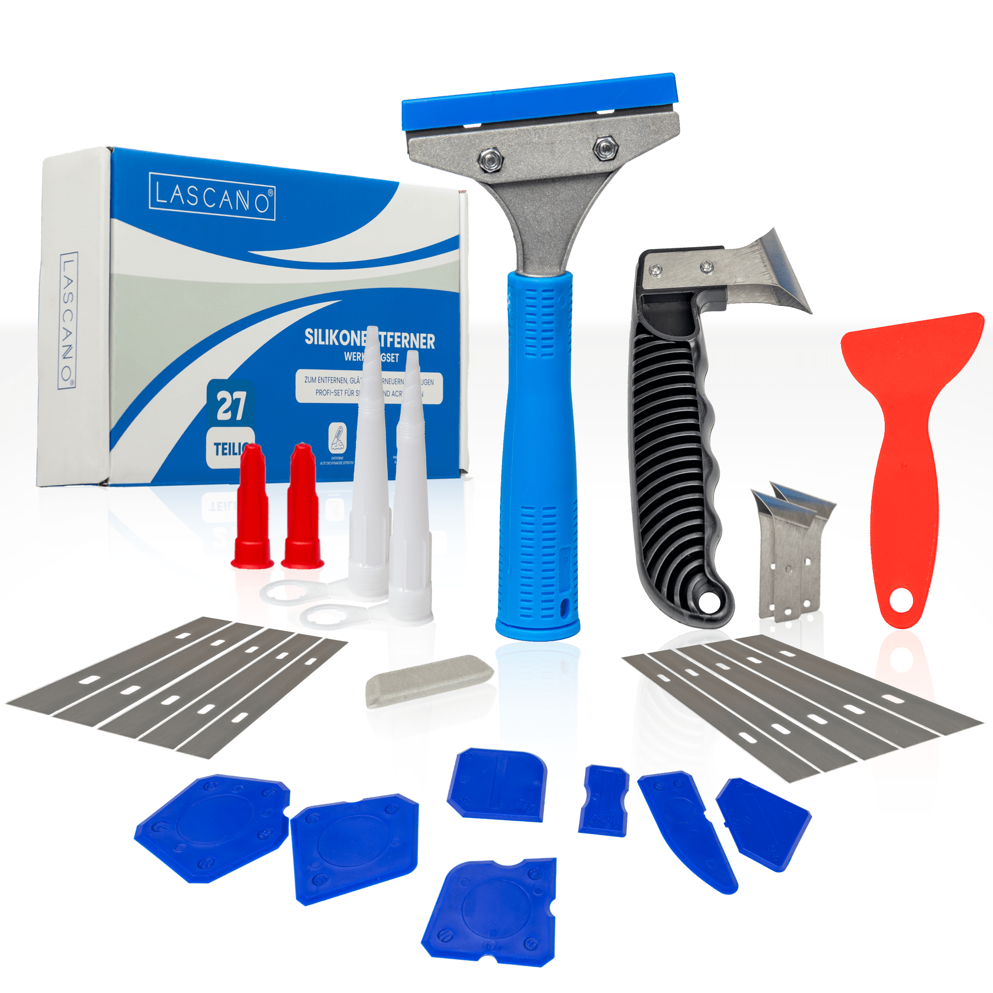 Lascano Silicone Remover Set, 27-piece Tool Kit For Removing Silicone Seals – Includes Special Scraper, Joint Knife, Seam Smoother, Replacement & Accessories