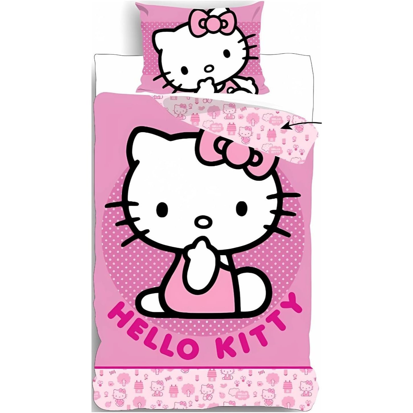 Hello Kitty Rose Reversible Bed Set, Duvet Cover 140x200 Cm + Pillowcase 65x65 Cm