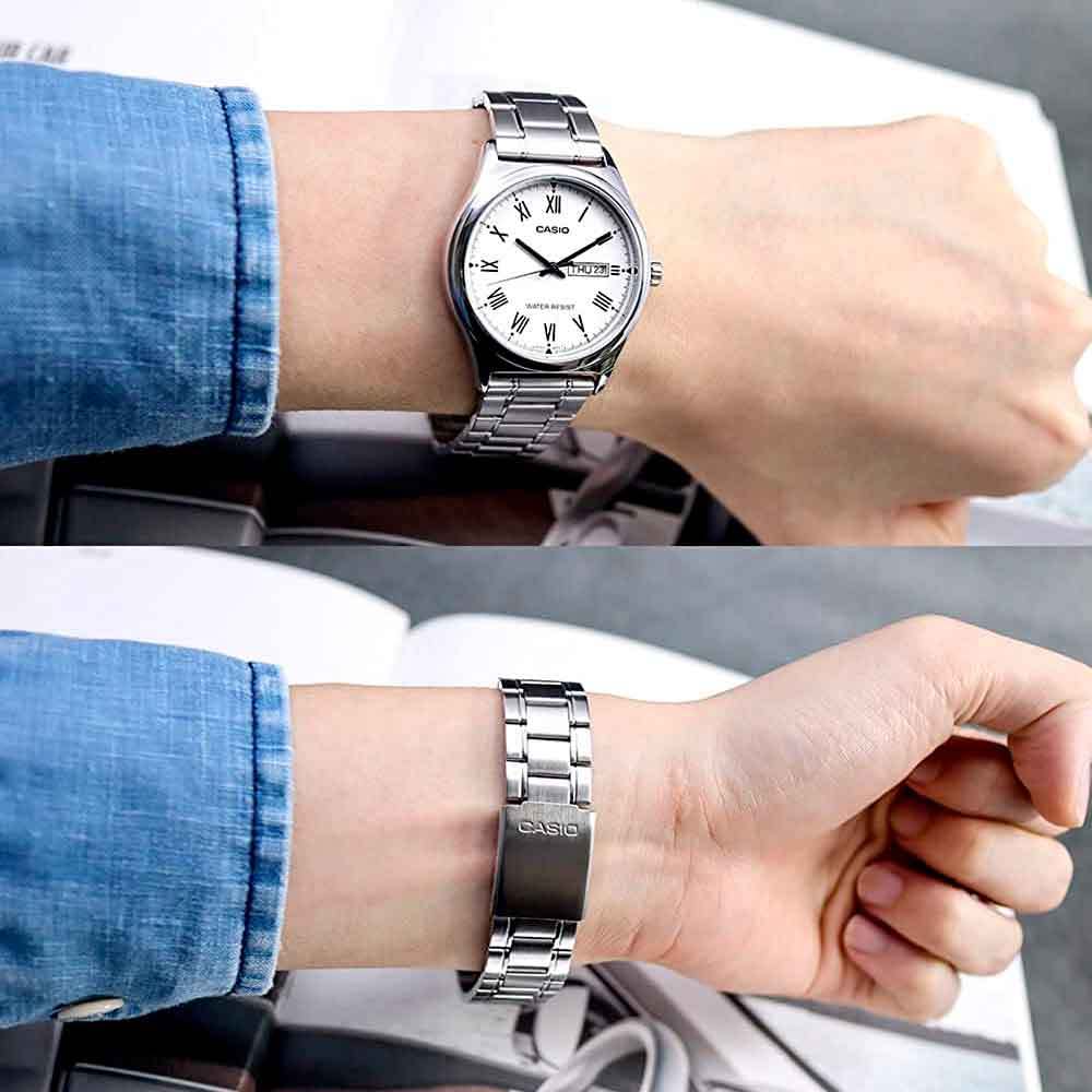 TEMU Reloj de Pulsera Analógico CASIO MTP-V006D-7B para Hombre Color Plateado Con Calendario