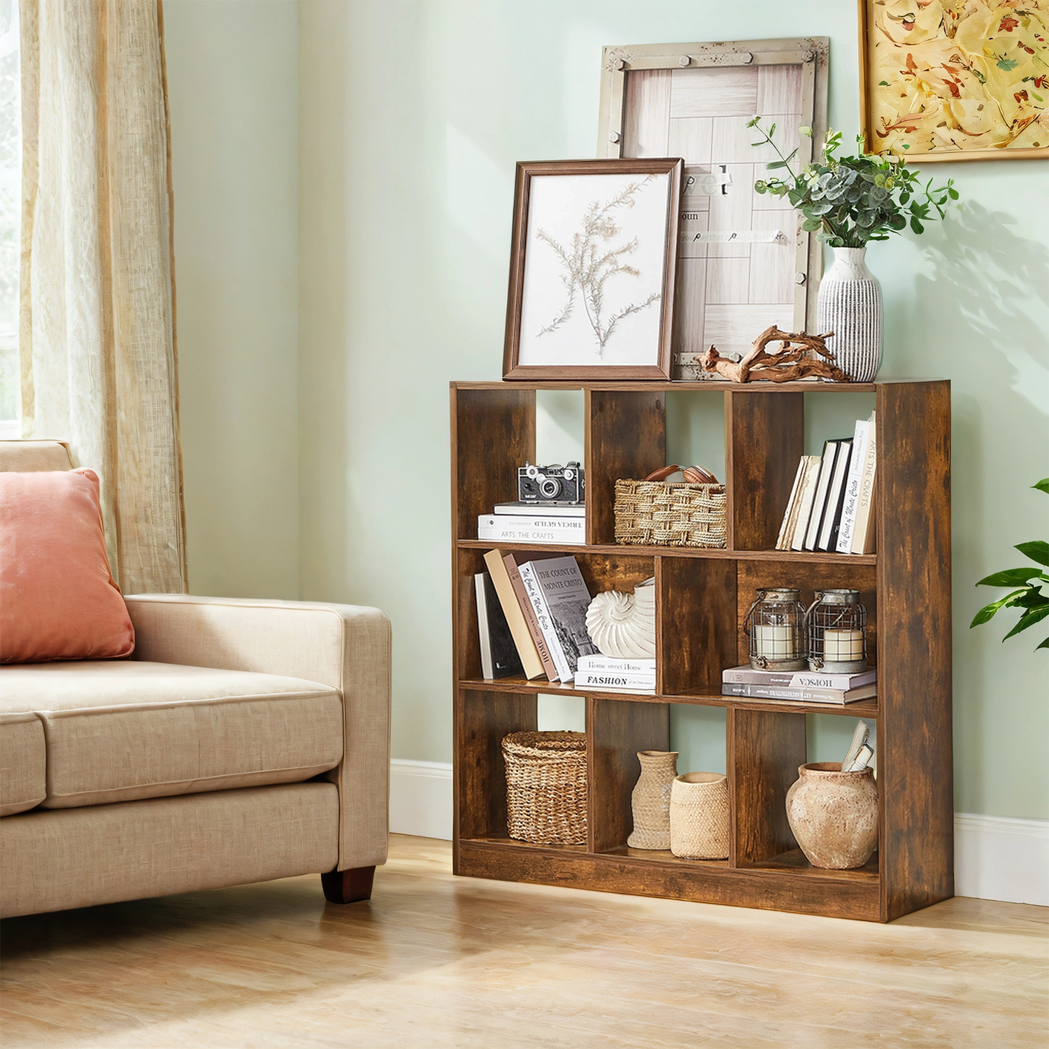 Bookshelf With 8 Compartments, Floor-standing Shelf, 30 X 97.5 X 100 Cm, For Living Room, Study, Office, Brown