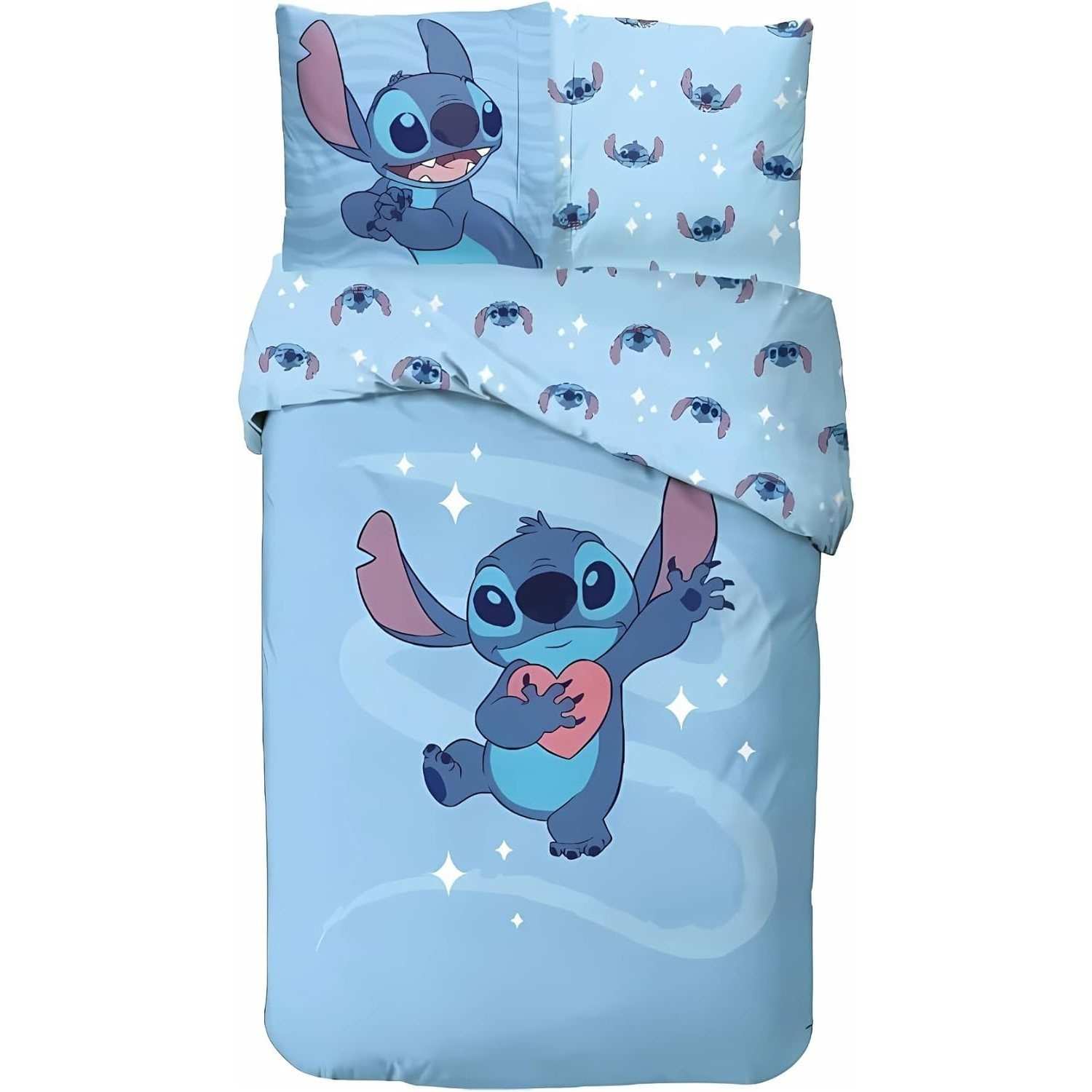 Stitch Cotton Bedding Set - Reversible Duvet Cover 140x200 Cm, Pillowcase 63x63 Cm, 100% Cotton