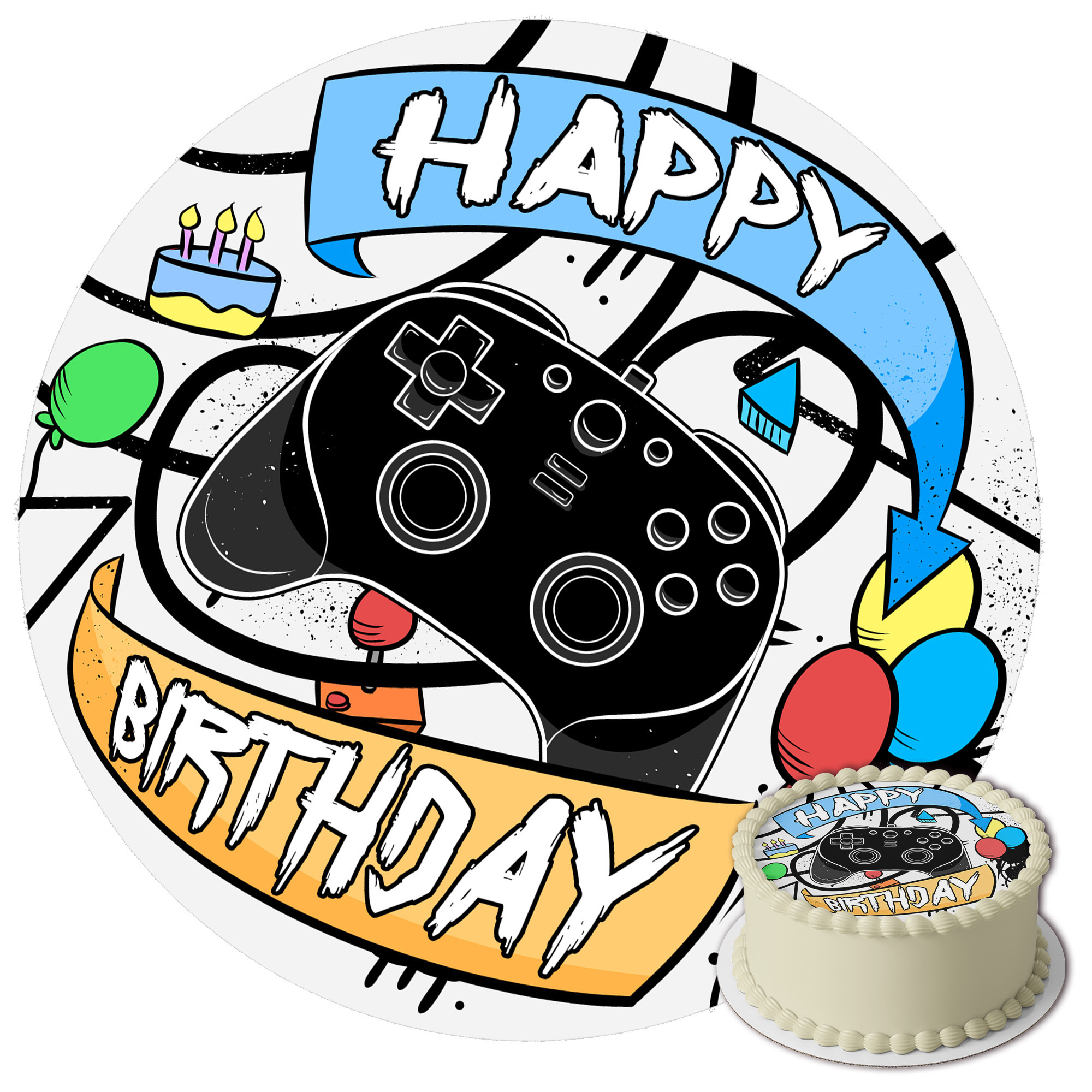 TEMU J& Gamer Tortenaufleger 20 cm – essbare Tortendeko – Zuckerpapier Gaming-Motiv für Jungengeburtstag