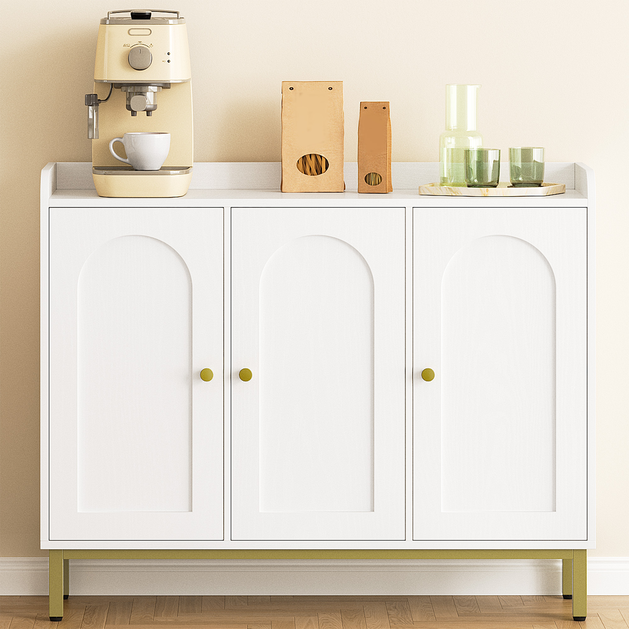 Image of Sideboard, Storage Cabinet, Kitchen Cabinet, Kitchen Dresser, Dish Cabinet With 3 Doors, Adjustable Shelves, Buffet Cabinet For Kitchen And Living Room, 30 X 100 X 80.5 Cm, White