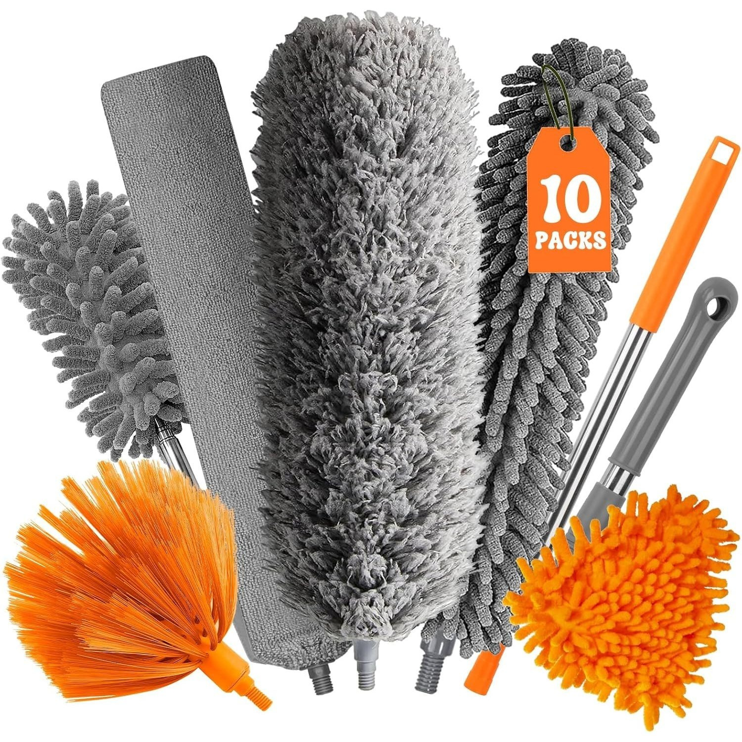 E-shop 10-teiliges Set ausziehbarer Staubsauger mit waschbarem ausziehbarem Stiel bis zu 255 Zentimeter Länge, ausgestattet mit einem