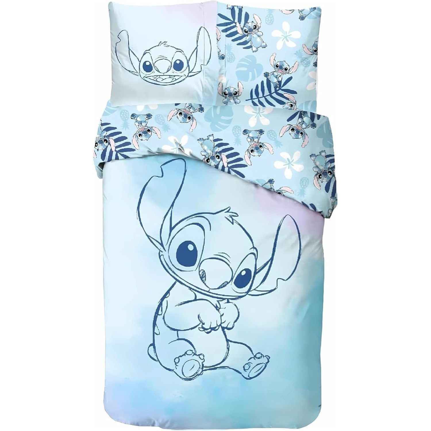 Stitch Cotton Bedding Set - Reversible Duvet Cover 140x200 Cm, Pillowcase 63x63 Cm, 100% Cotton