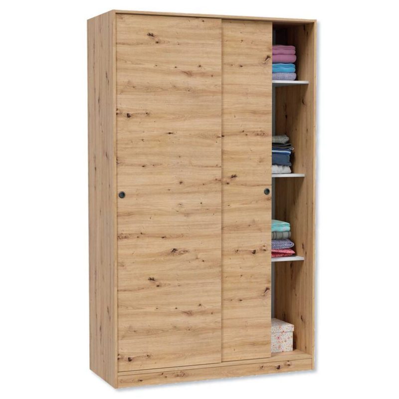 Sliding Wardrobe With 2 Doors, 120x50x200 Cm, Knotted Oak With Internal Shelves