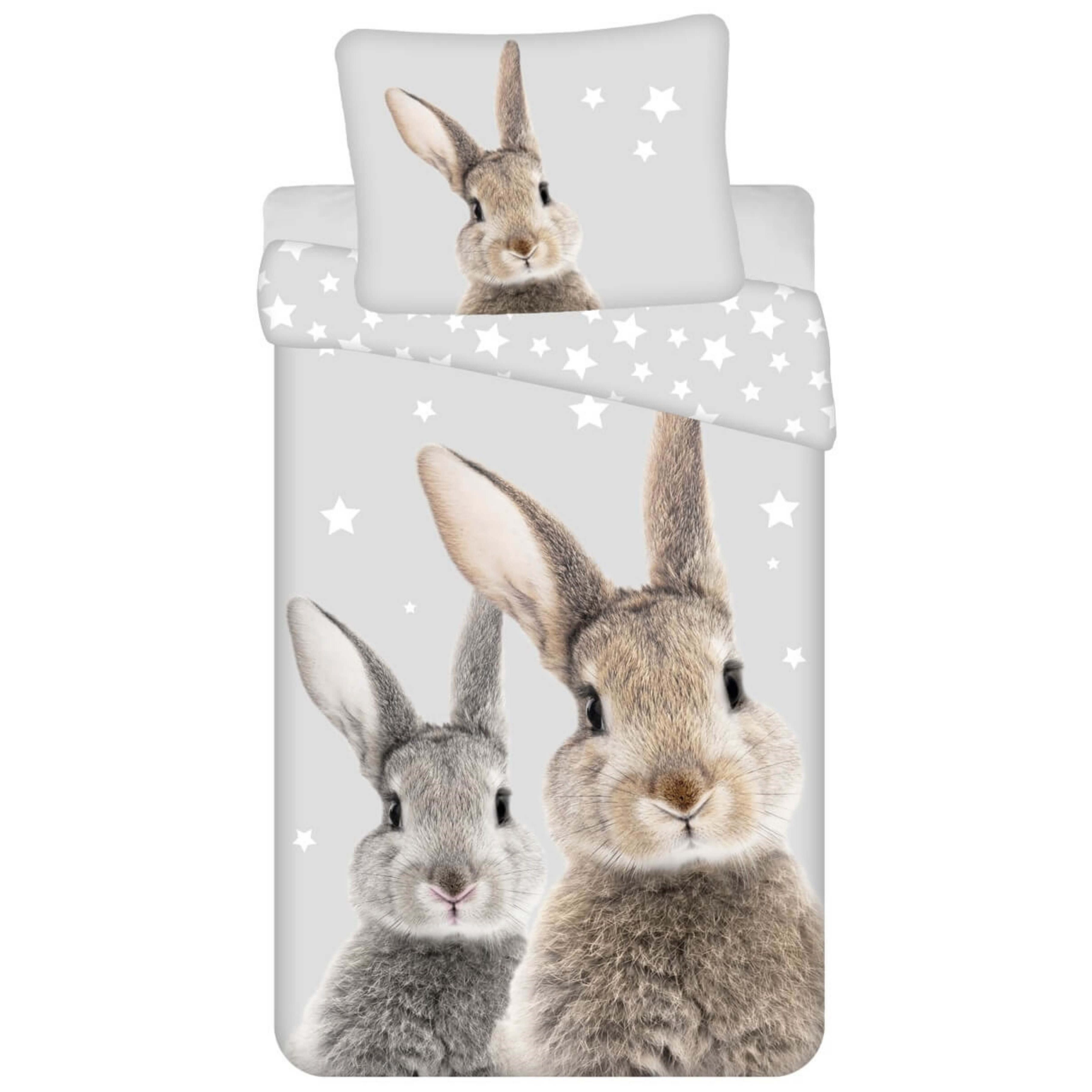 Bunny Reversible Bed Sheet Set 100%bed Sheet 135x200 Pillowcase 80x80 Rabbit Stars Children's Bedding