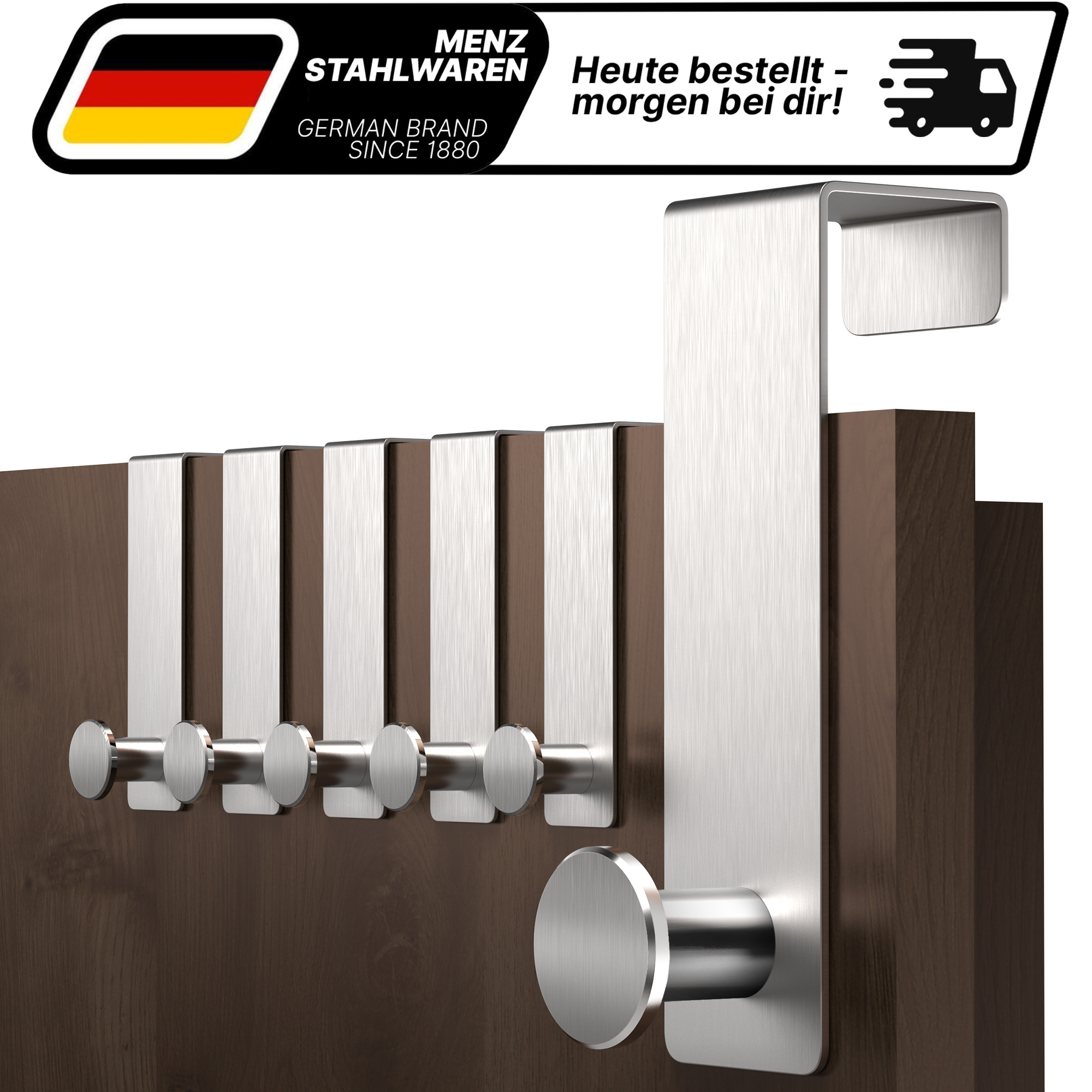 Image of Home Door Hooks Without Drilling - 6pcs Set Of Stainless Steel Hooks, Round Shape, Flexibly Installable Coat Hooks For Doors, Ideal For Wardrobe And Organization
