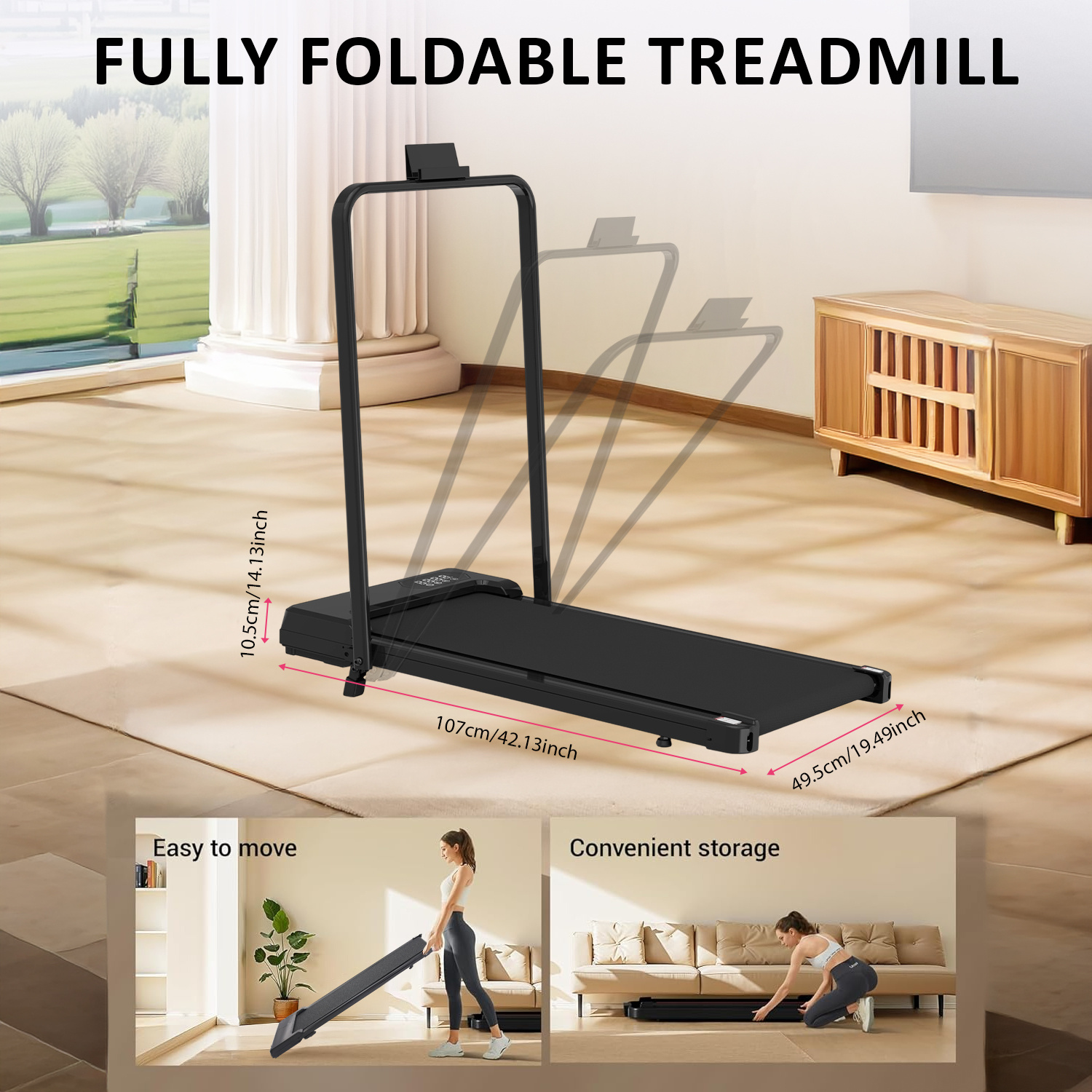 Foldable Under Desk Treadmill 1-8 KM/H Portable Walking Pad With Remote Control Adjustable Incline Walking Machine for Home Office