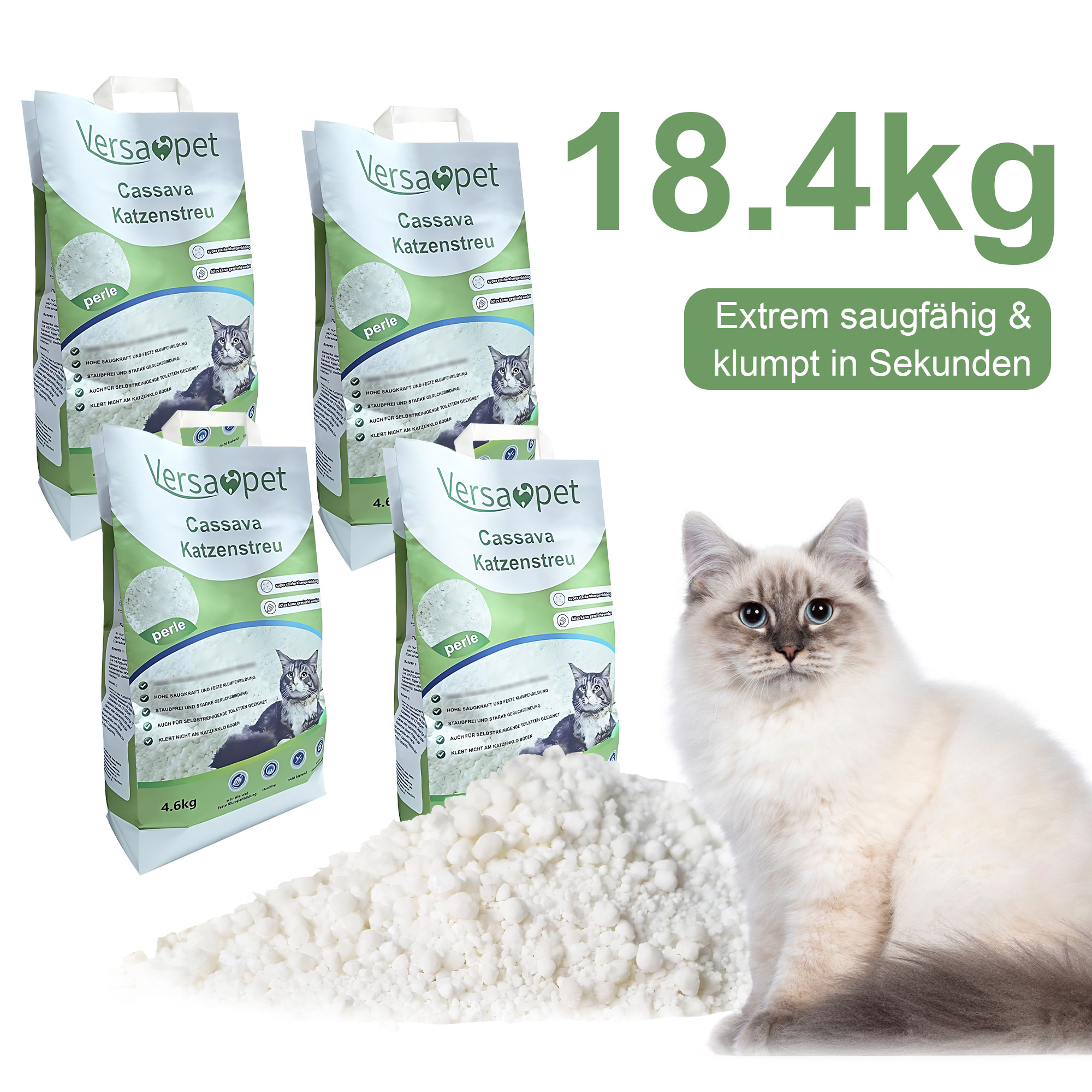 E-shop 18.4 kg Cassava Katzenstreu Klumpstreu, 100% pflanzlich, extrem saugstark, 3S schnell klumpend, sanft zu Katzenpfoten & leicht zu reinigen
