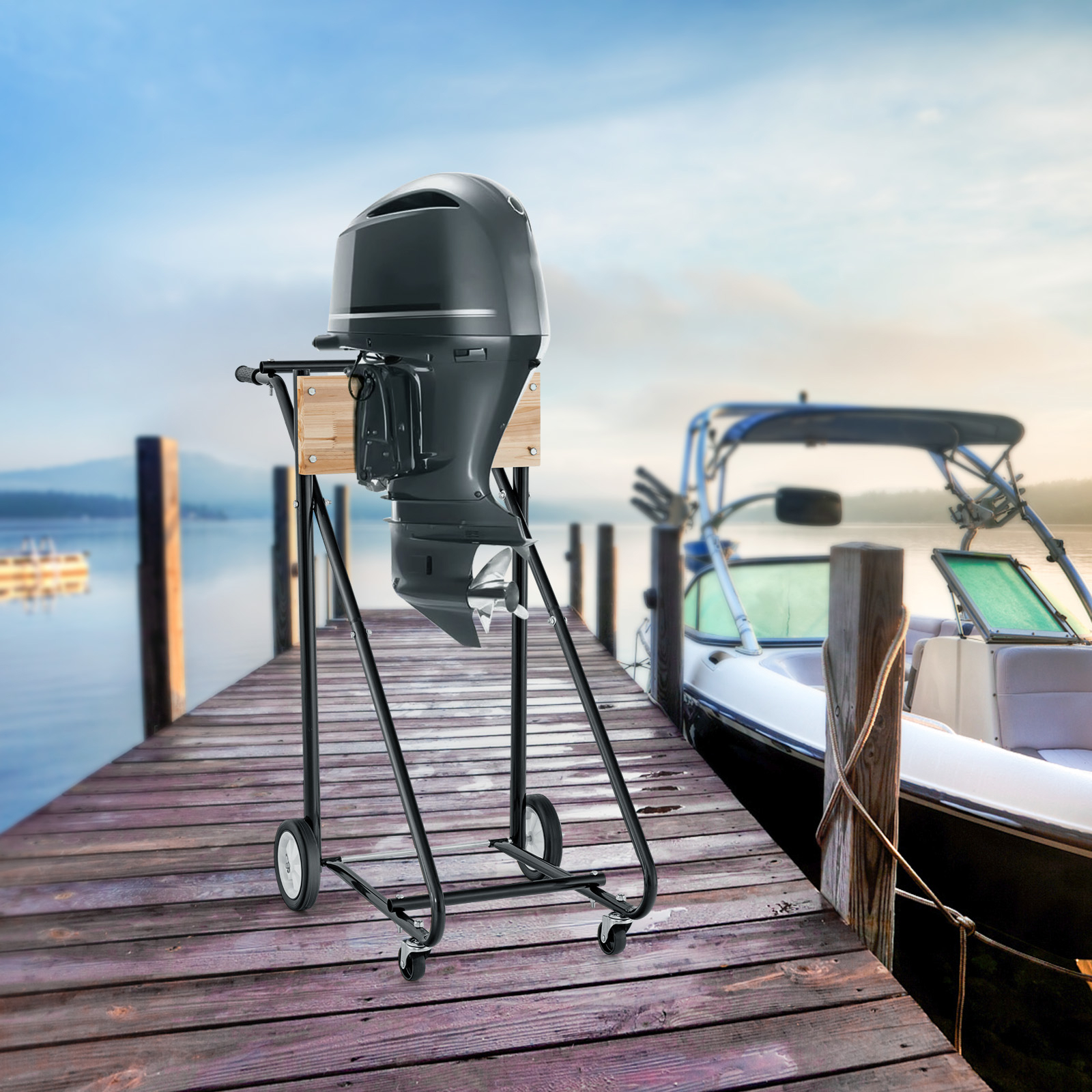 Image of Outboard Boat Motor Stand, Heavy Duty Engine Carrier Cart With 4 Wheels, Ergonomic Handle, 150 Kg Weight Capacity