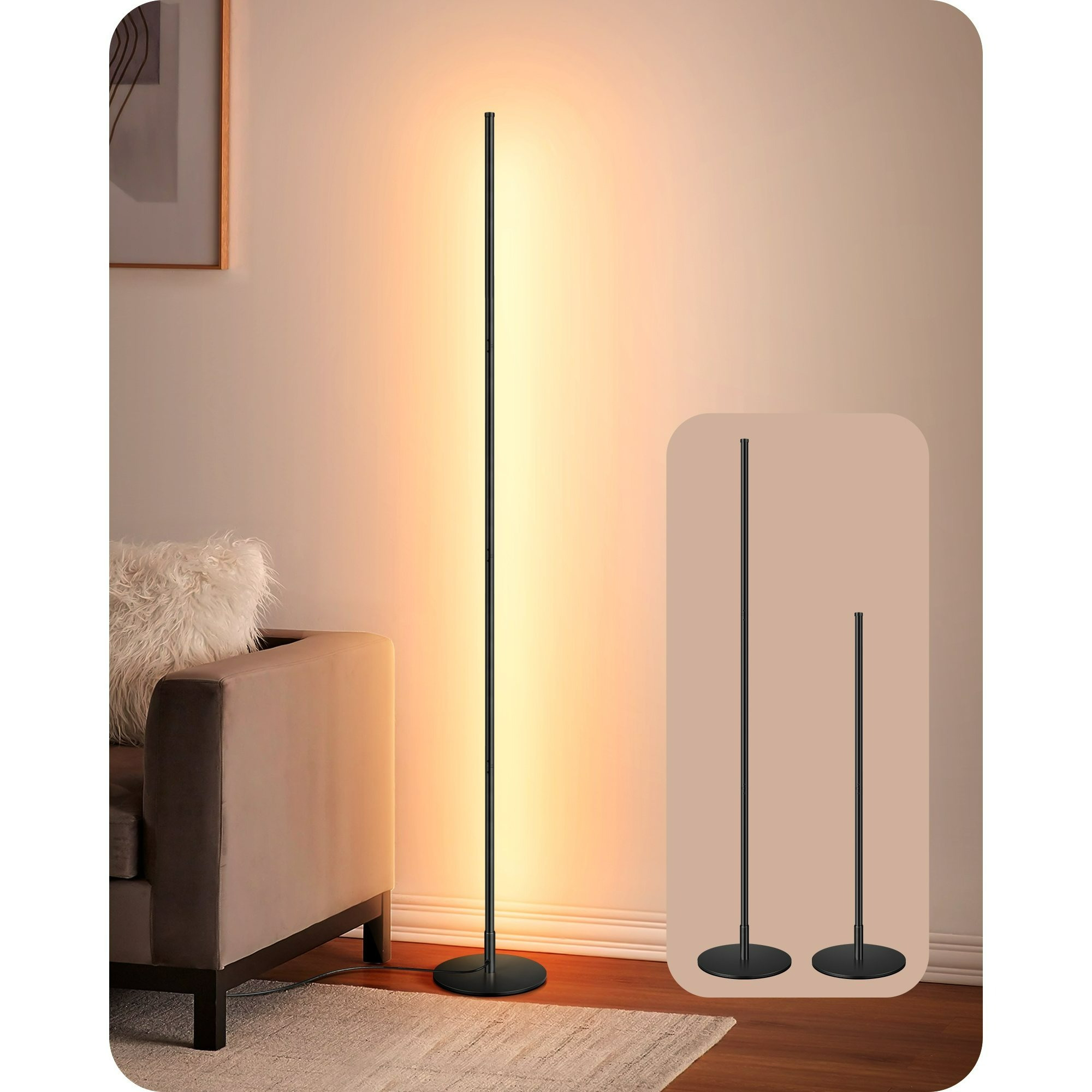 Image of Edishine Floor Lamp Living Room, Dimmable Led Floor Lamp, 3000k Warm White Floor Lamp With Memory Function, Height Adjustable 146 Cm, Modern Standing Lamp For Bedroom And Office, Black