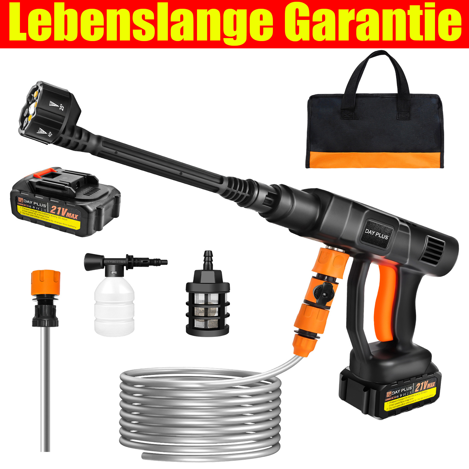 cordless pressure washer 21v 450bar 652 psi portable pressure washer with 1x or 2x battery 6 in 1 adjustable nozzle 16 4ft hose pressure cleaner for car   cleaning watering patio