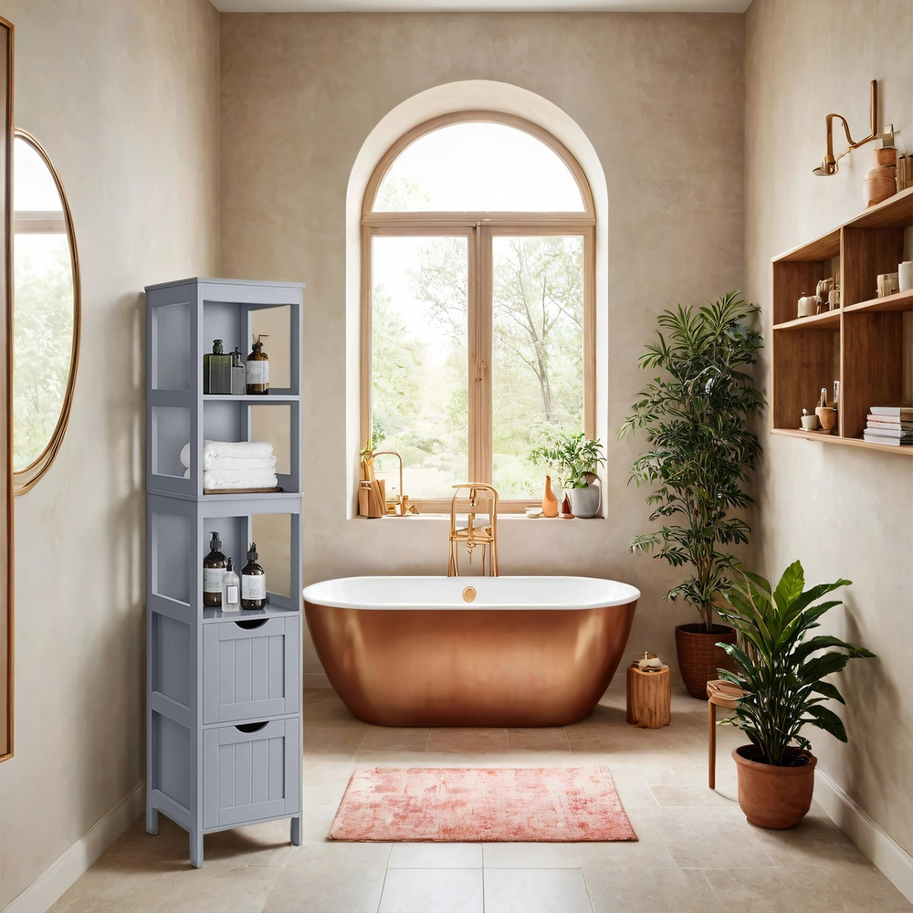 Bathroom Cabinet, Freestanding Cabinet, Bathroom Furniture, With 2 Drawers, Open Shelves, For Bathroom, Living Room, Kitchen