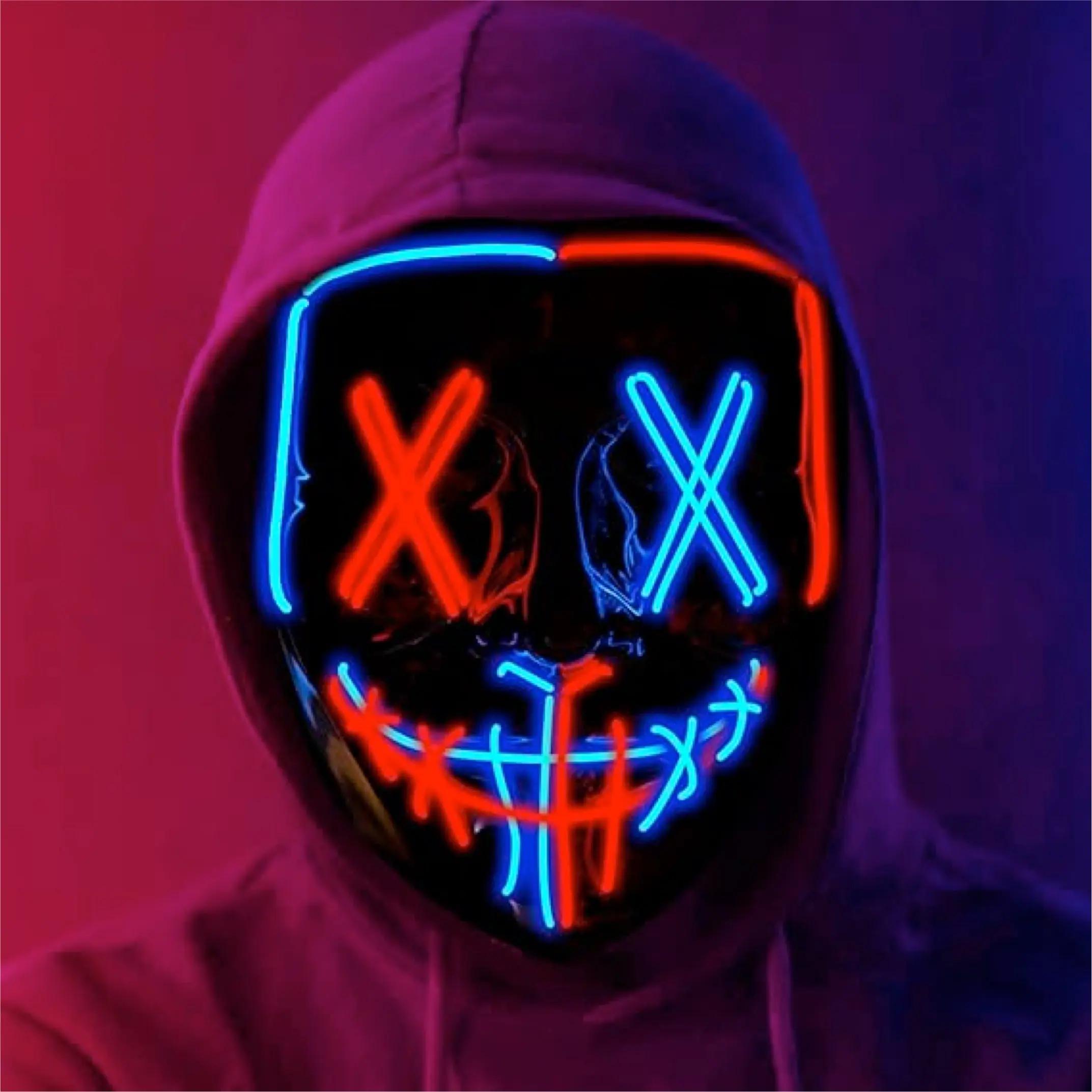 Image of Tk Led Purge Mask Red/blue - Glowing Halloween Costume Mask With Control For For Halloween, Carnival And Mardi Gras (led Red/blue)