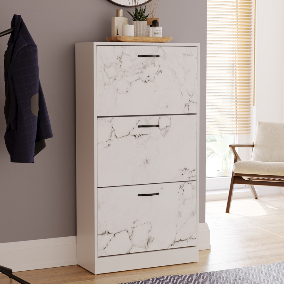 TEMU Vida Designs 3 Drawer Shoe Cabinet, Modern 3-drawer Shoe Rack Shoe Cabinet Storage Solution Organizer Stainless Steel Handles Entryway Furniture