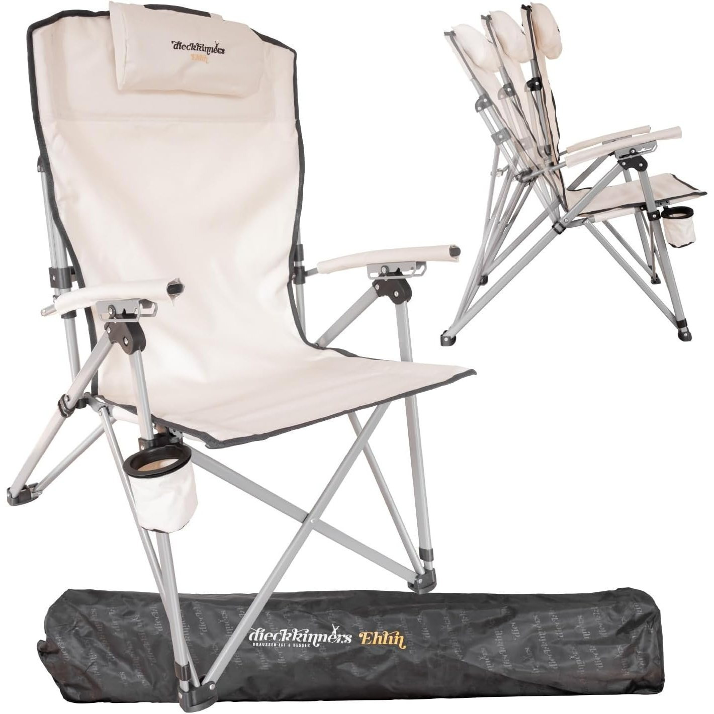 Dieckkiners Camping Chair Ehlin, Foldable , High Backrest With 3-position Adjustment, Folding Chair For Balcony, Garden, And Terrace