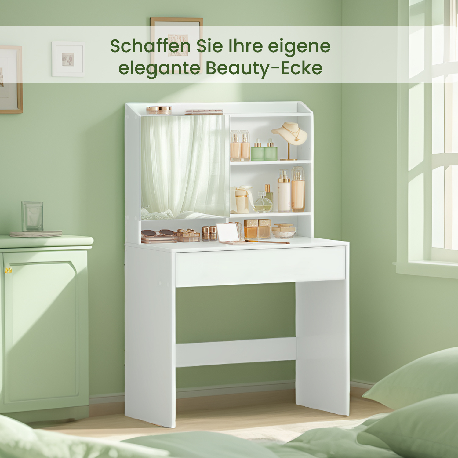 Dressing Table, Vanity Table, Makeup Table With Mirror And Drawers, Adjustable Shelves, Stable And Durable, Suitable For Bedroom, Living Room, 40 X 70 X 135 Cm, .