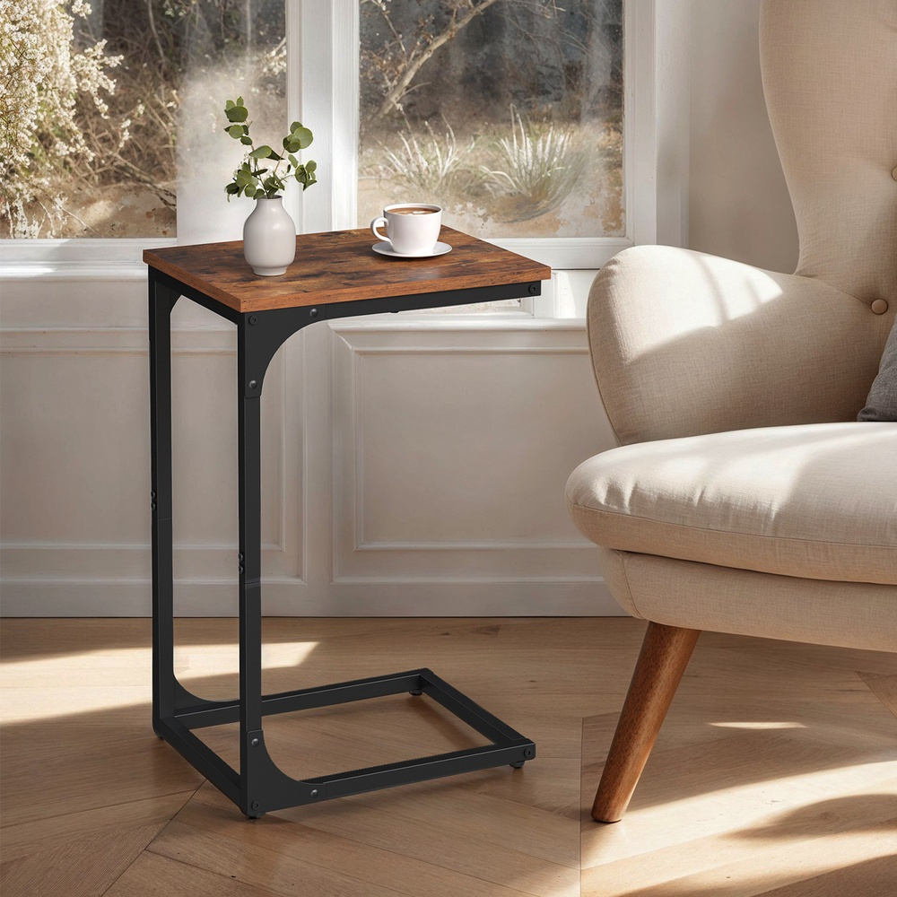 Side Table, Nightstand, Coffee Table For Living Room, Bedroom, Easy Assembly, Metal Frame, Space-, -black